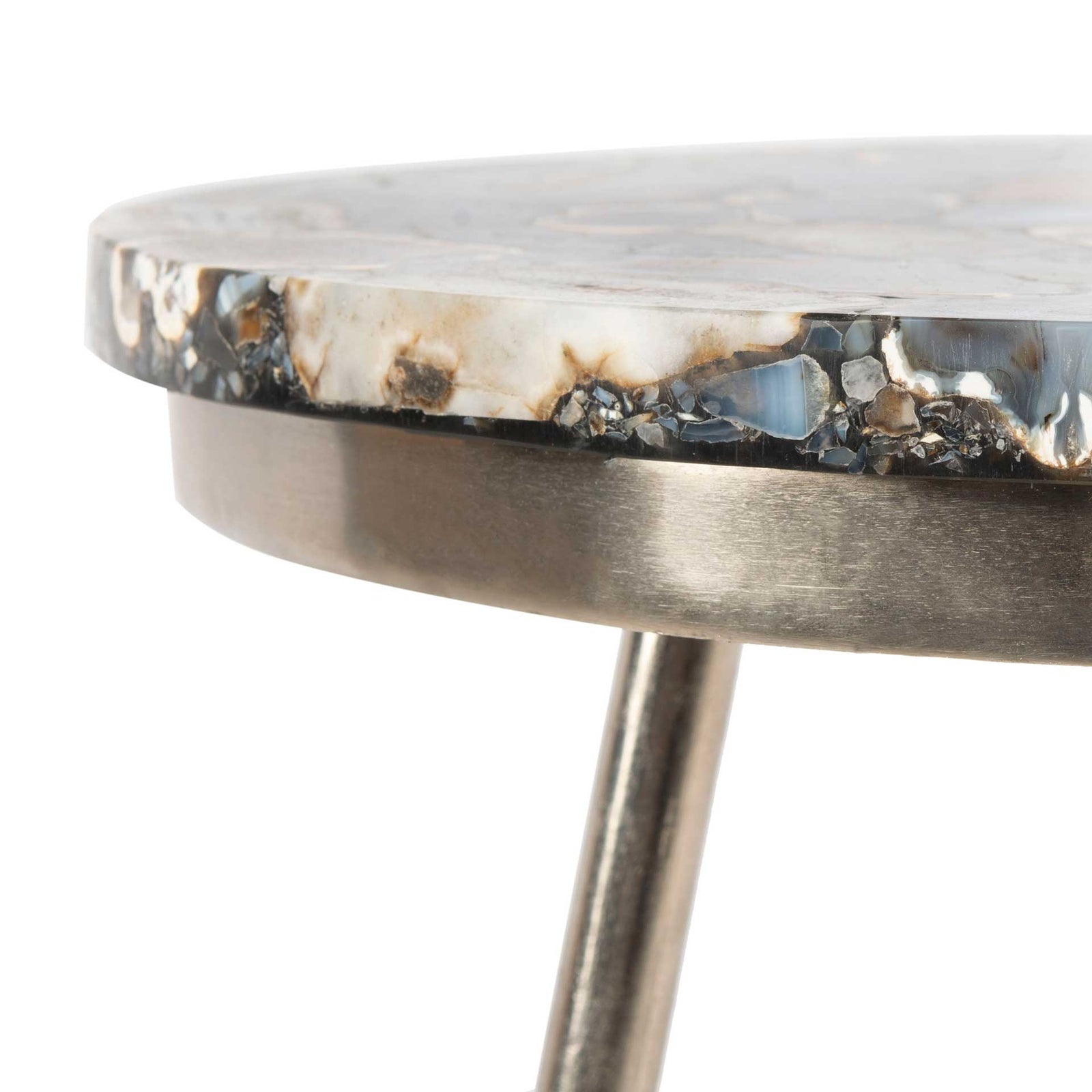 Fabius Agate Round Accent Table Nickel/Black