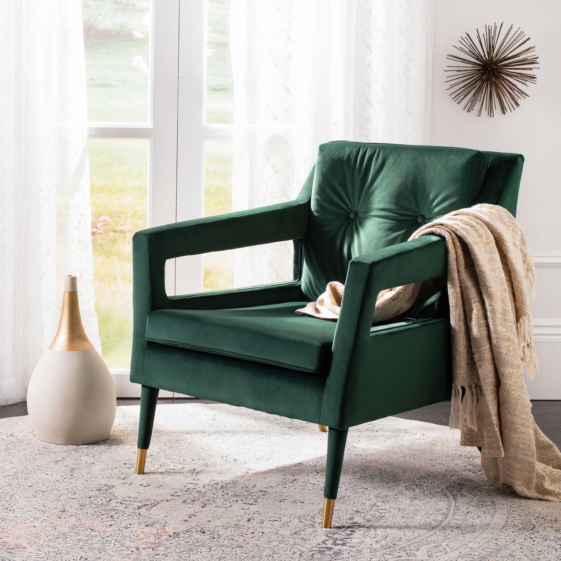 Malloy Tufted Accent Chair Forest Green/Gold
