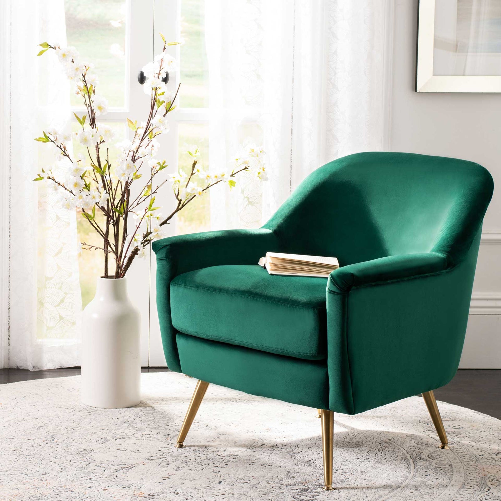 Brendan Mid Century Arm Chair Emerald/Brass
