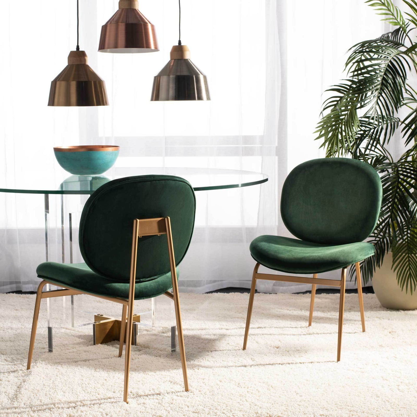 Jorden Round Side Chair Malachite Green/Gold (Set of 2)