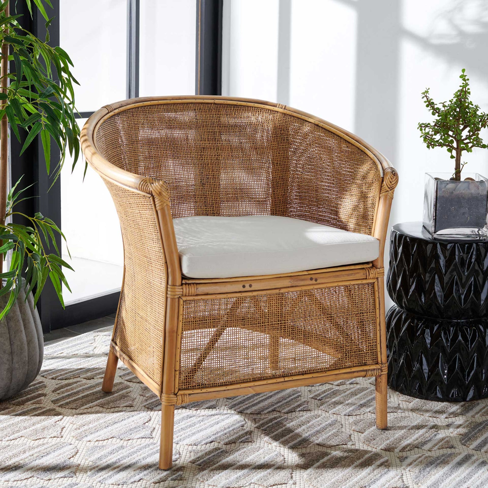 Jenette Rattan Accent Chair Honey Brown Wash/White