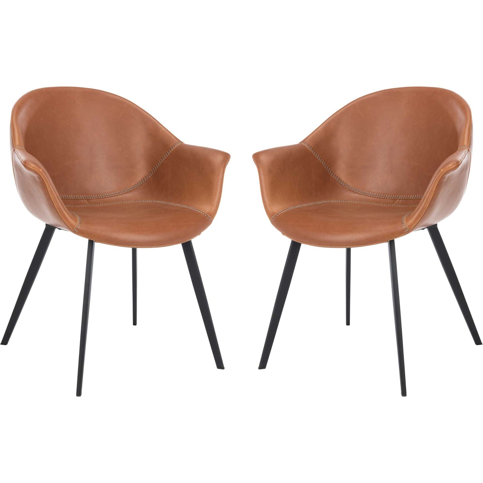 Duke Leather Tub Chair Light Brown/Black (Set of 2)