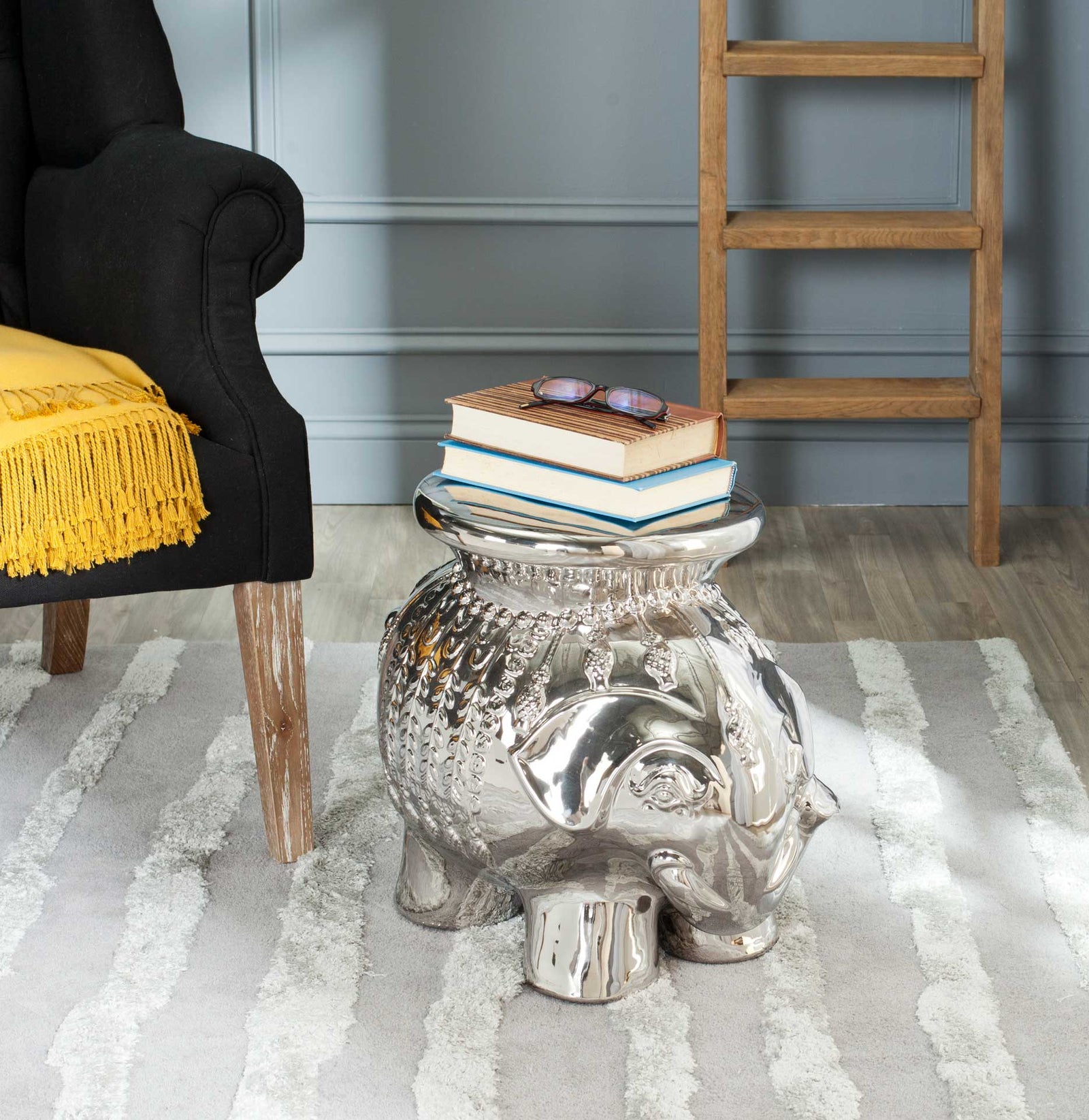 Elephant Garden Stool Silver