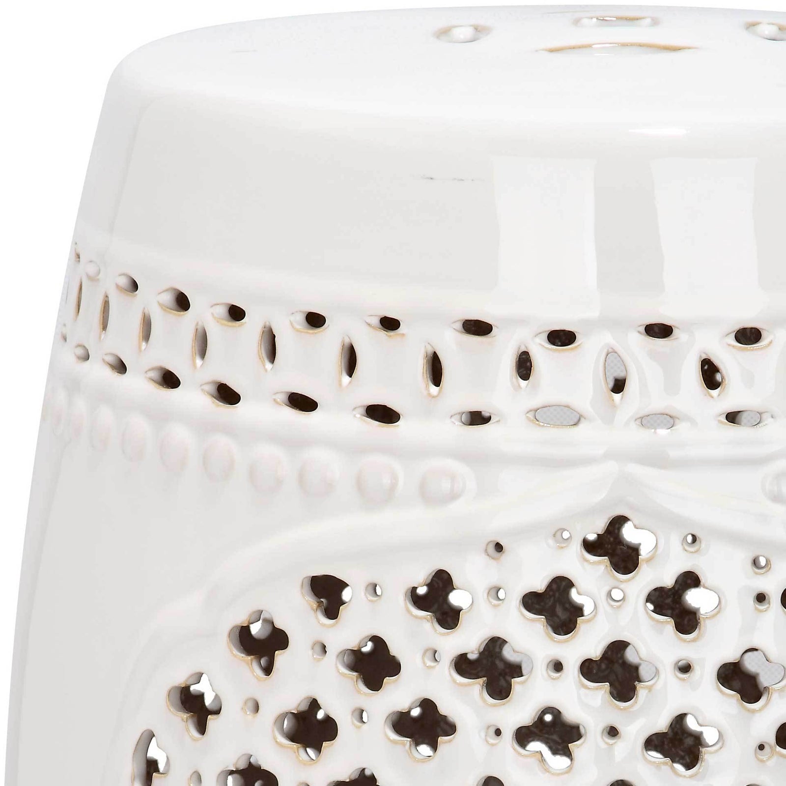 Adelyn Quatrefoil Garden Stool Creme