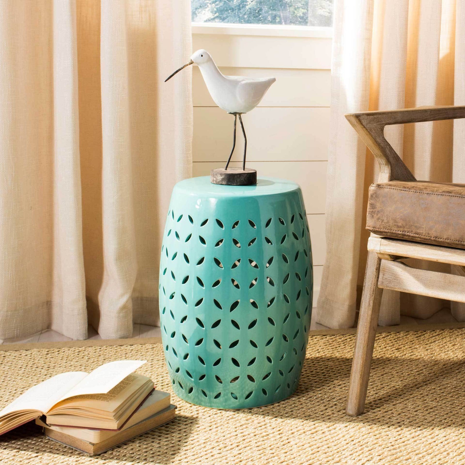 Lattice Petal Garden Stool Robins Egg Blue