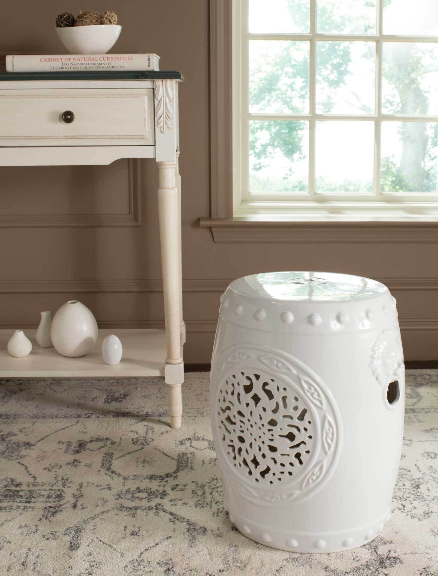 Florencia Drum Garden Stool Antique White