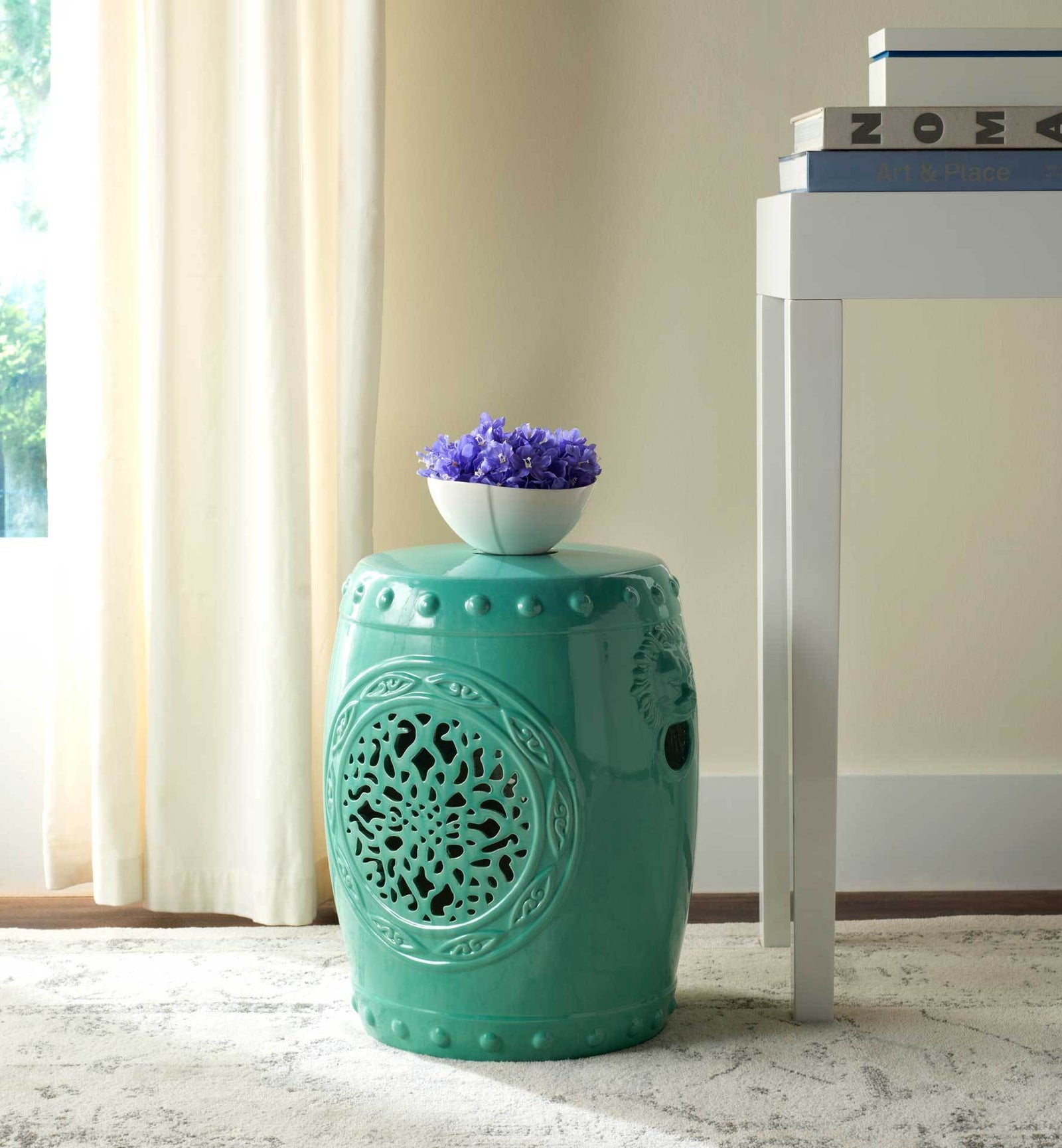 Florencia Drum Garden Stool Light Blue