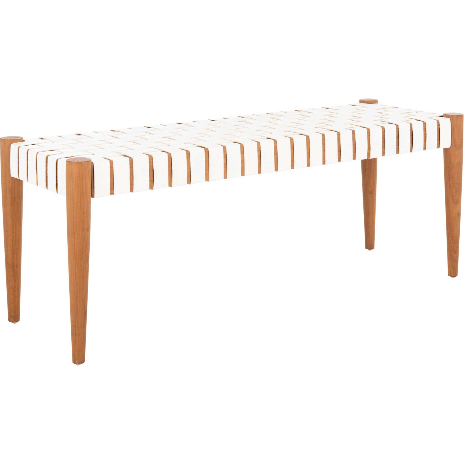 Amos Leather Weave Bench White/Oak