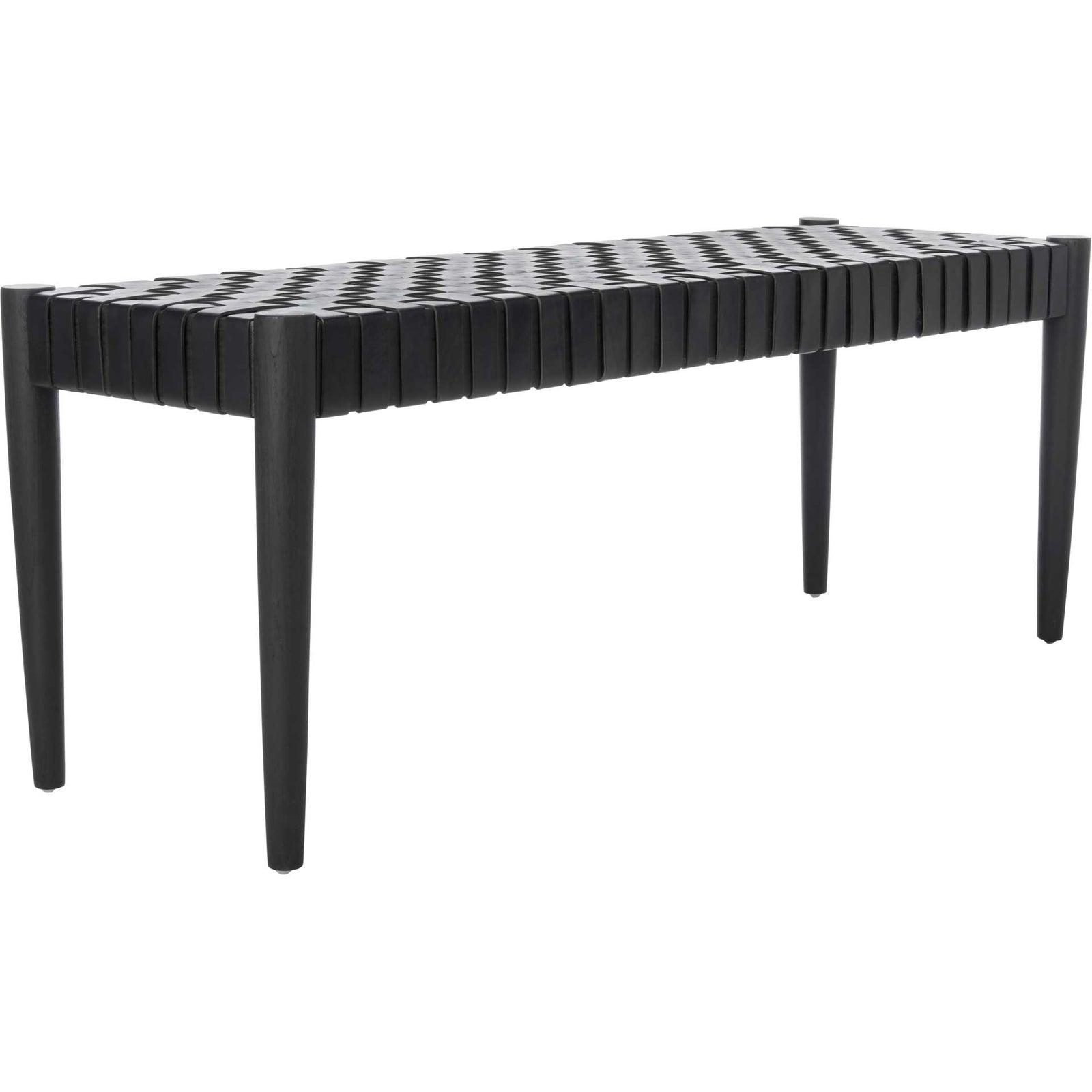 Amos Leather Weave Bench Black
