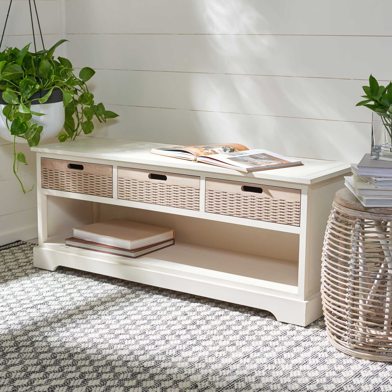 Lali 3 Drawer Storage Bench Distressed White