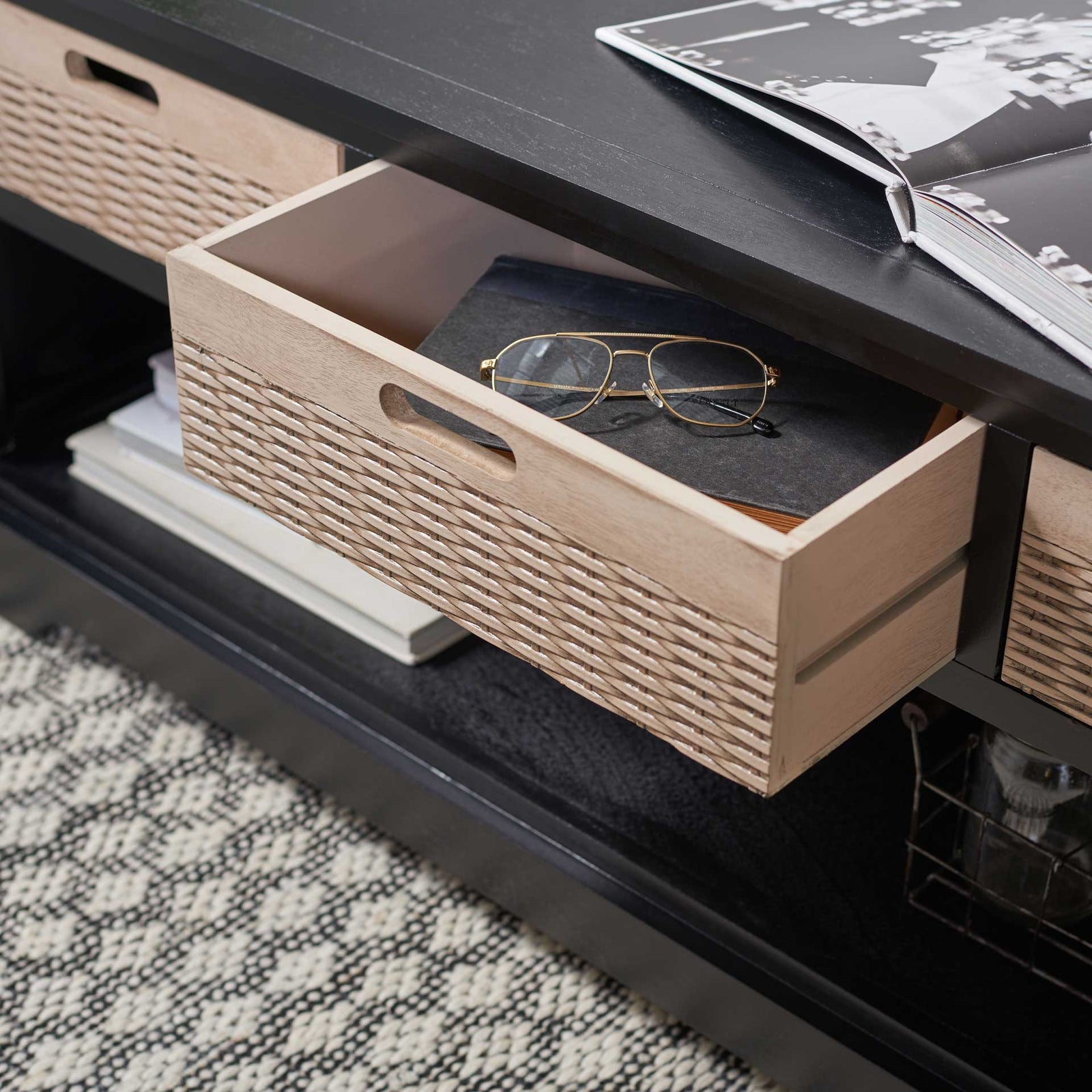 Lali 3 Drawer Storage Bench Black