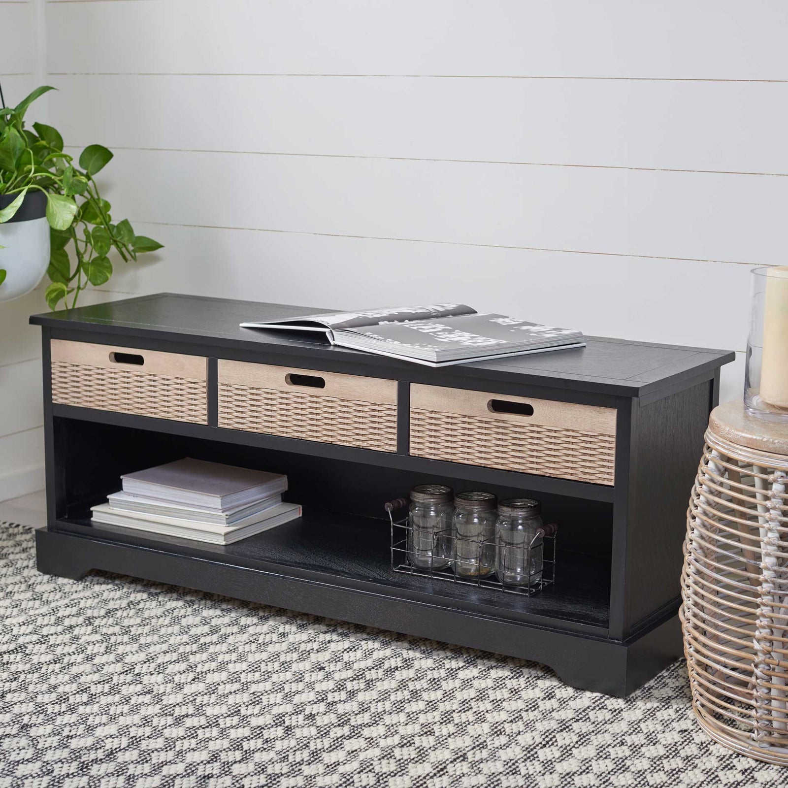 Lali 3 Drawer Storage Bench Black
