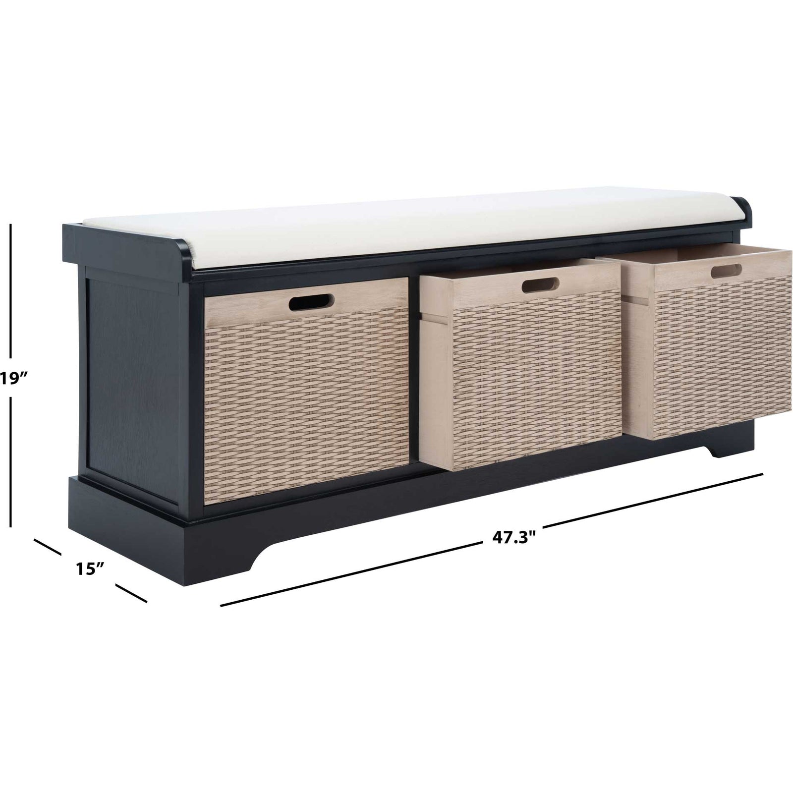 Lali 3 Drawer/Cushion Storage Bench Black