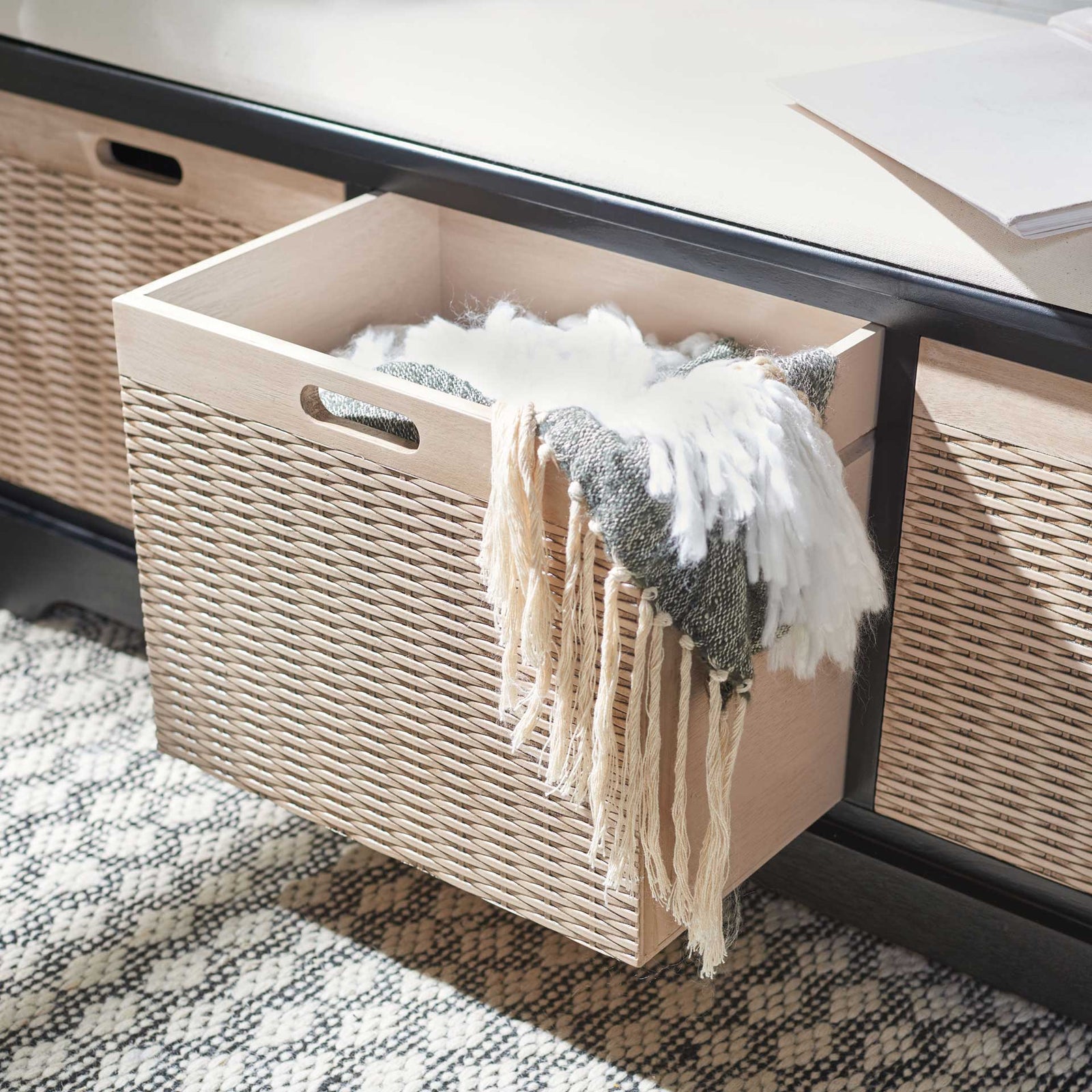 Lali 3 Drawer/Cushion Storage Bench Black