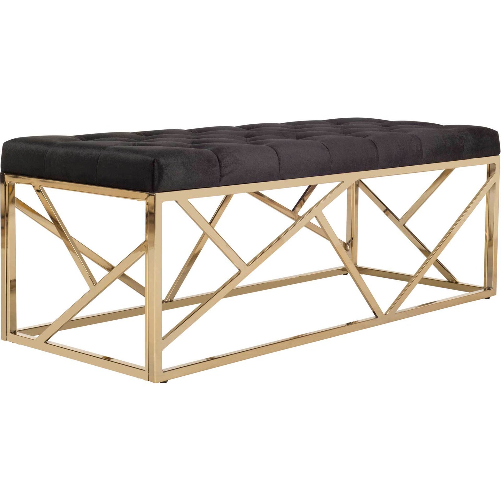 Fatima Tufted Rectangular Bench Black/Brass