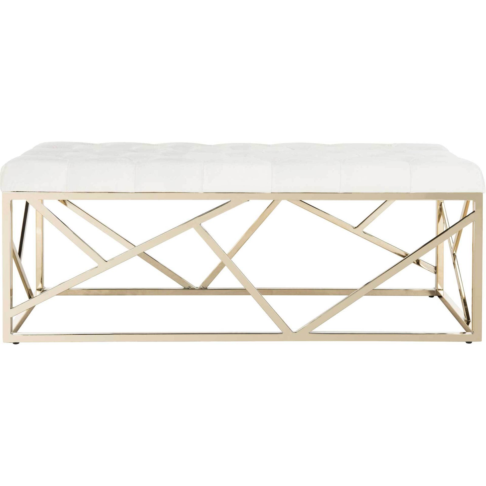 Fatima Tufted Rectangular Bench Beige/Brass