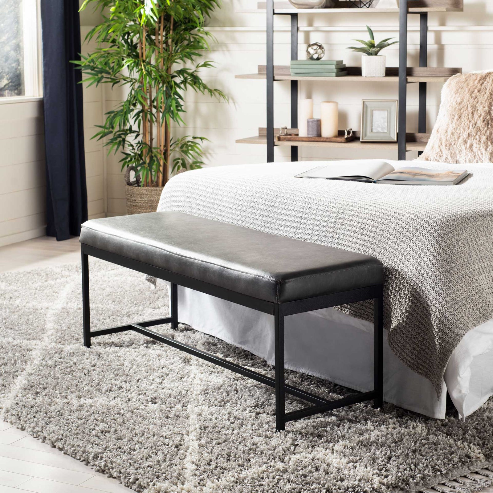 Chamonix Faux Leather Bench Gray