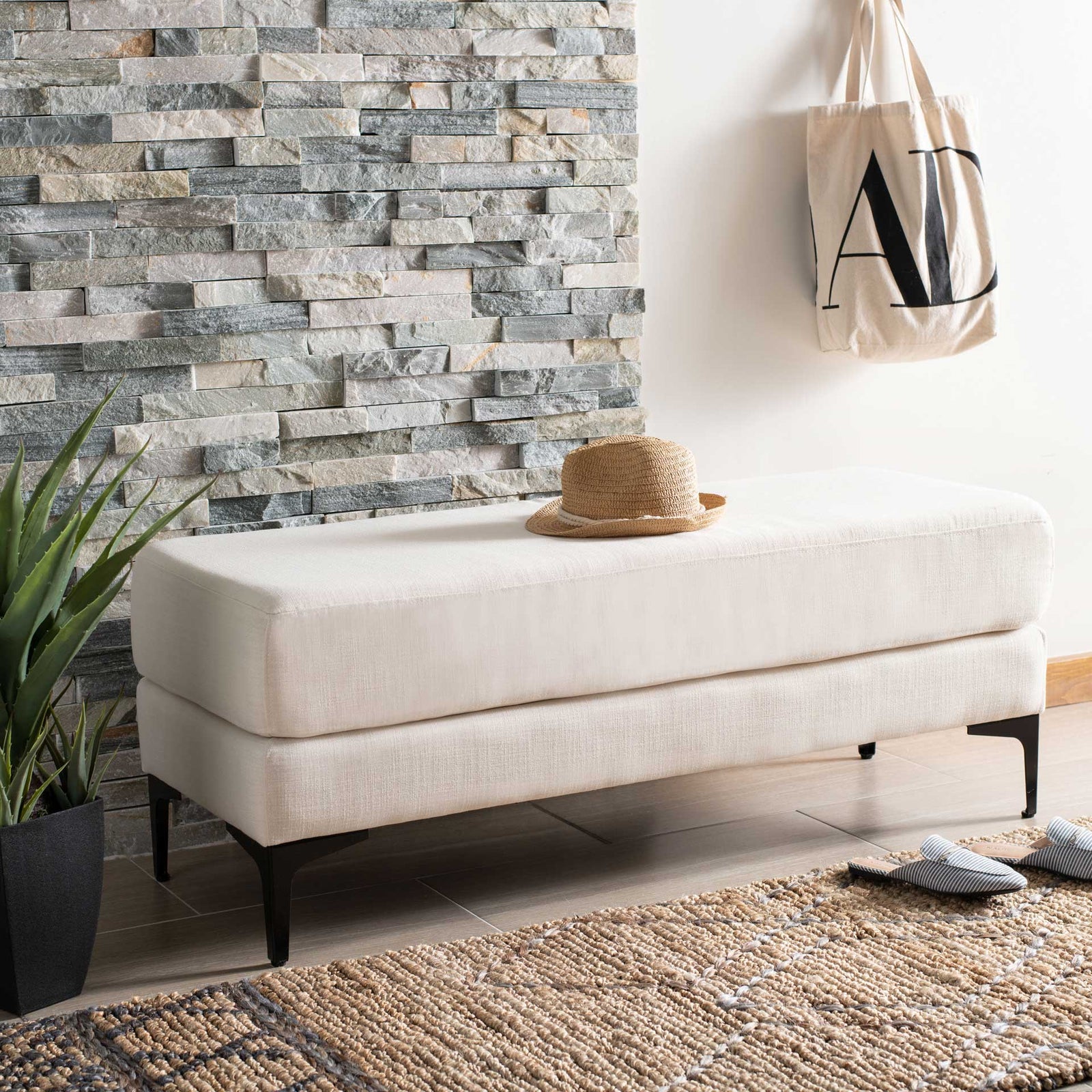 Elaine Rectangular Bench Creme/Black