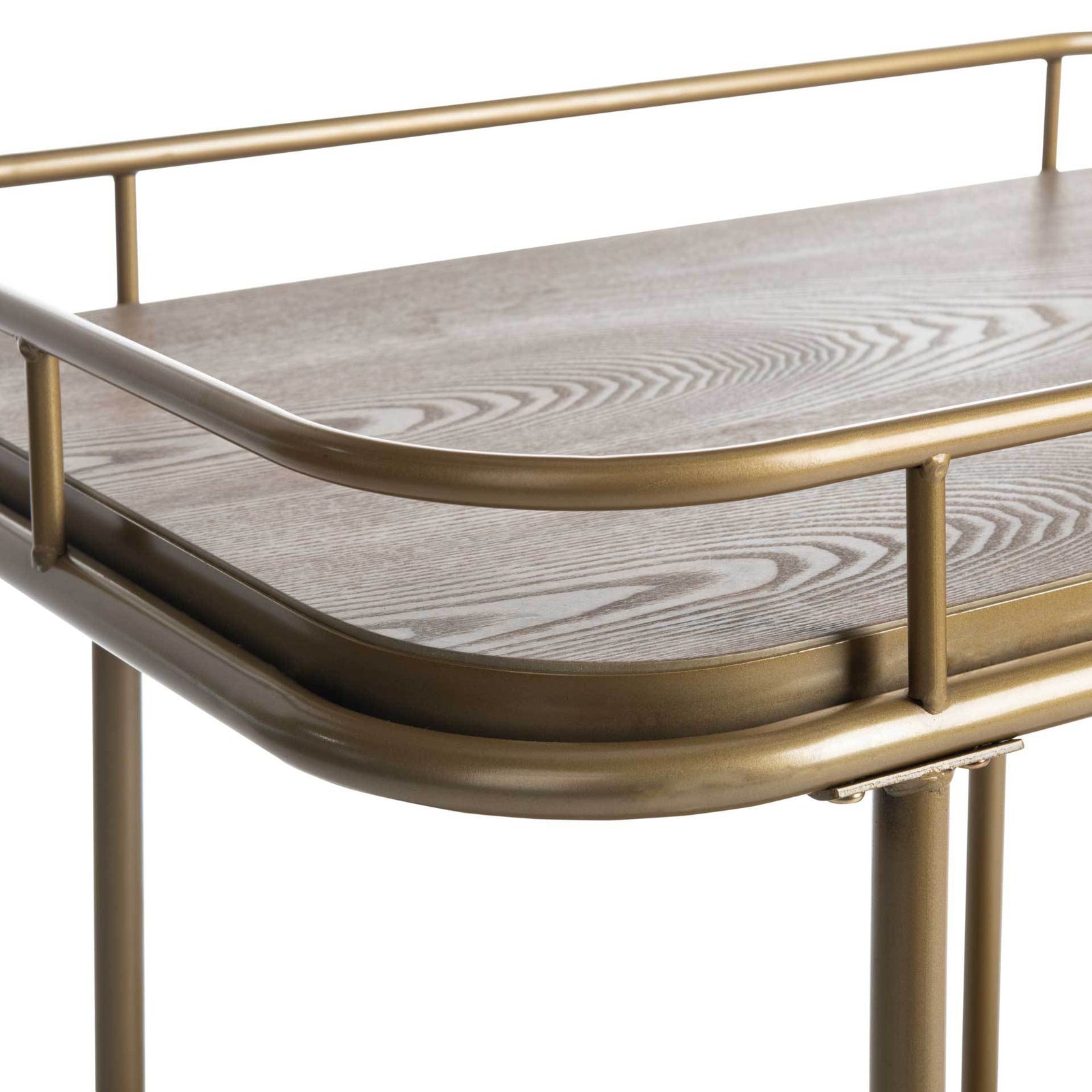 Gabriela 2 Tier Rectangle Bar Cart Rustic Oak/Gold