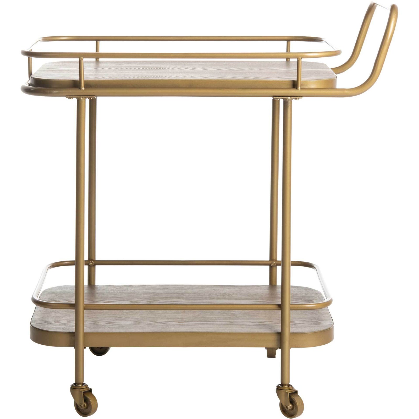 Gabriela 2 Tier Rectangle Bar Cart Rustic Oak/Gold