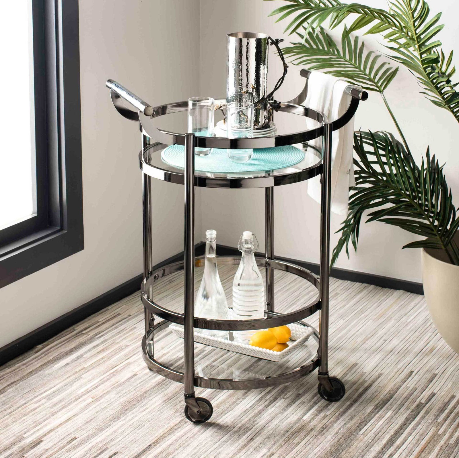 Simon 2 Tier Round Bar Cart Gun Metal