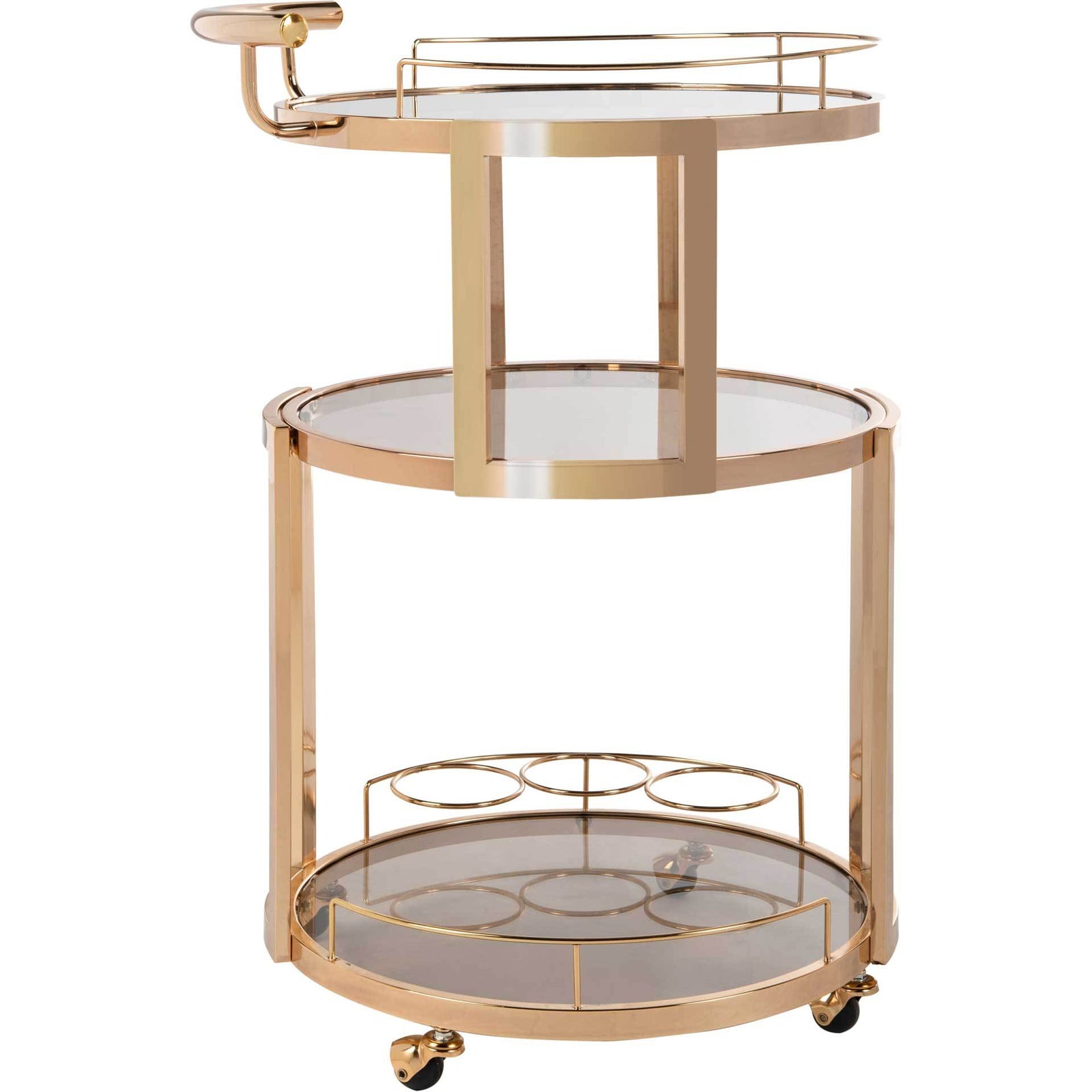 Ricky 3 Tier Round Bar Cart and Wine Rack Gold/Tinted Glass