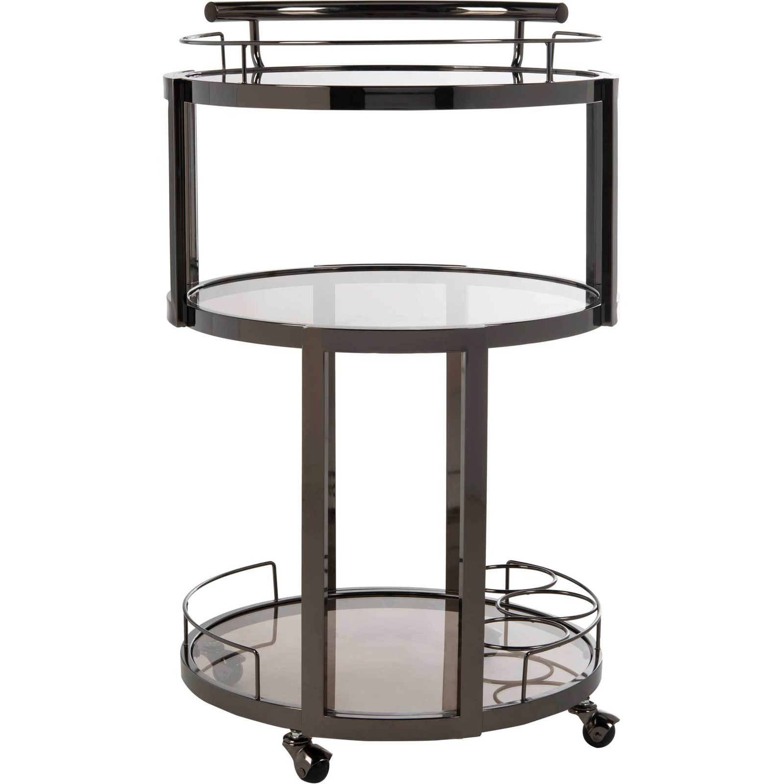 Ricky 3 Tier Round Bar Cart and Wine Rack Gun Metal/Tinted Glass