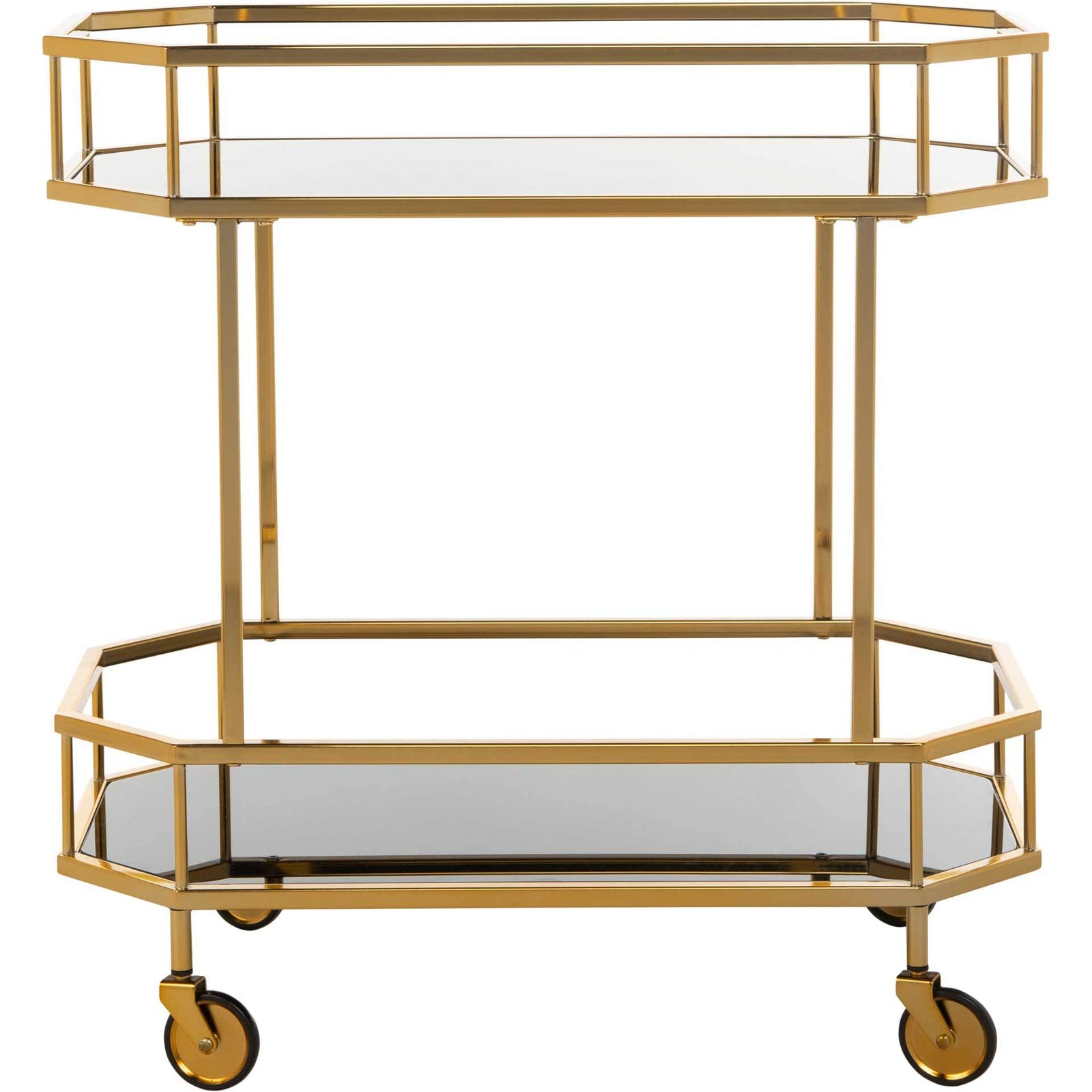 Sincere 2 Tier Octagon Bar Cart Brass/Tinted Glass