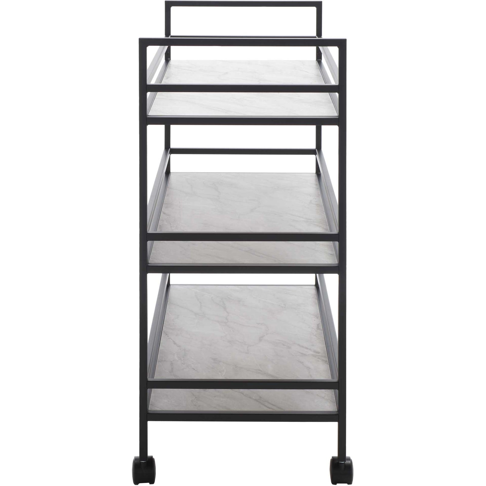 Idris 3 Tier Bar Cart Matte Black/Marble