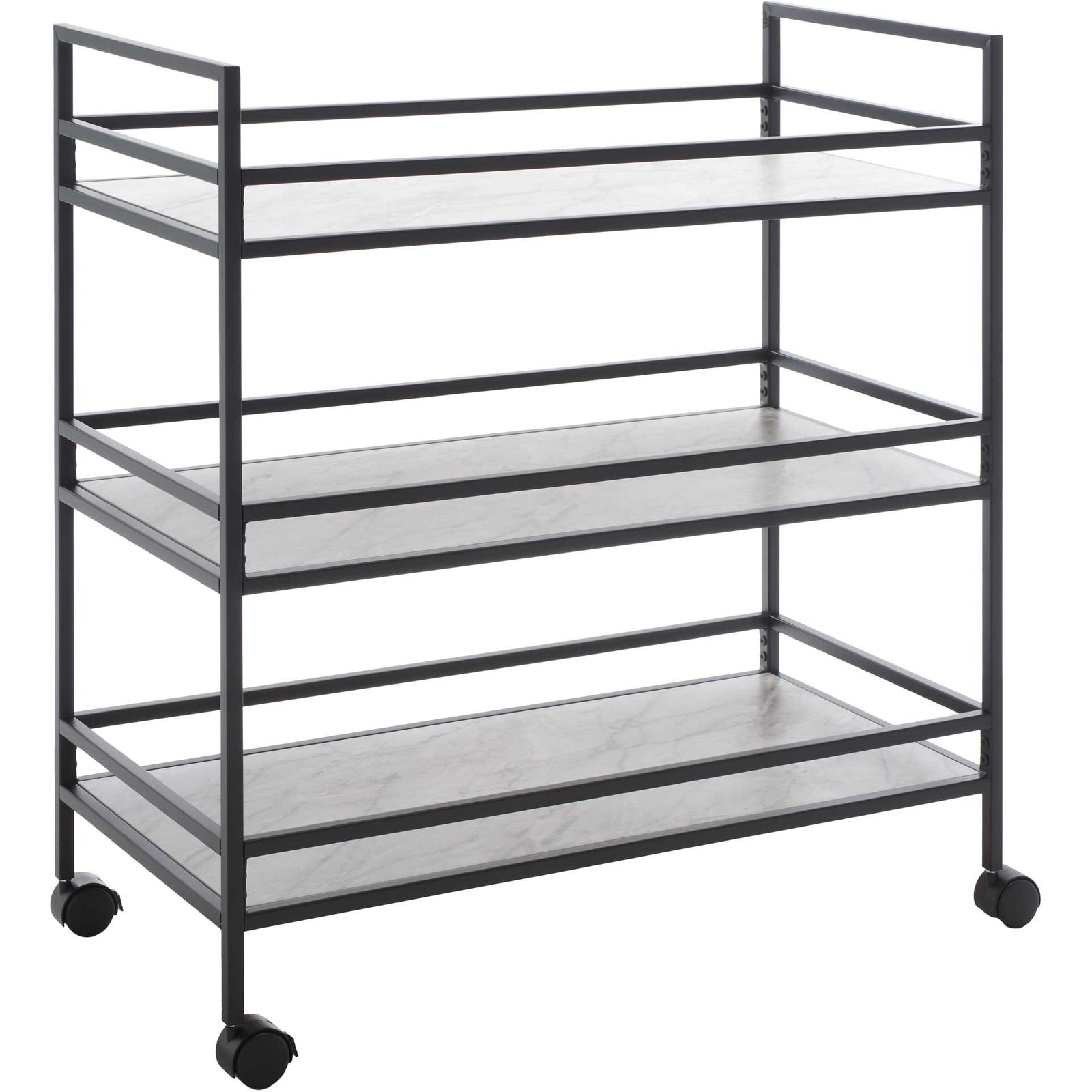Idris 3 Tier Bar Cart Matte Black/Marble