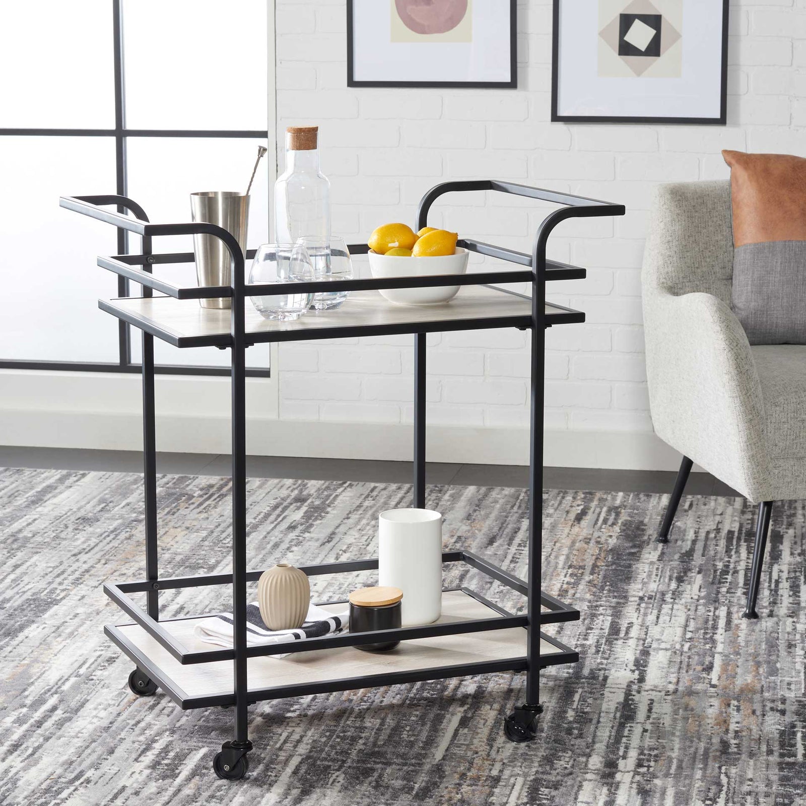 Lameka 2 Tier Bar Cart Matte Black/Gray