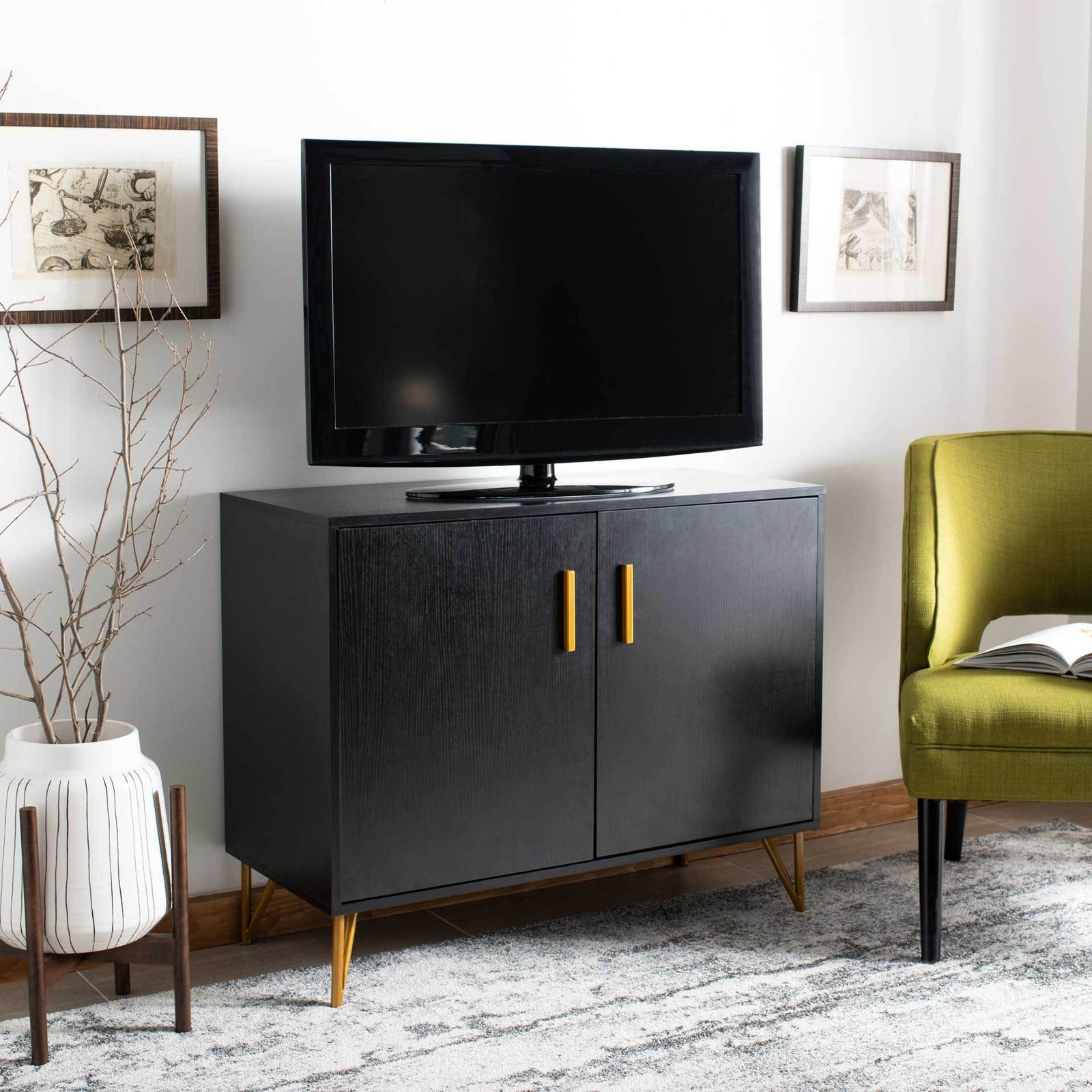 Pierce 2 Door Modular TV Unit Black/Gold