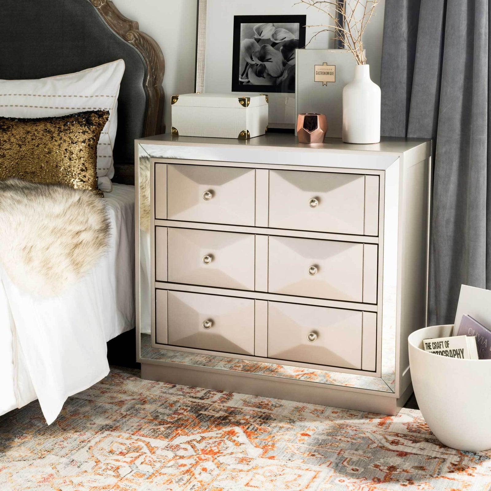 Slade 3 Drawer Chest Champagne/Nickel/Mirror