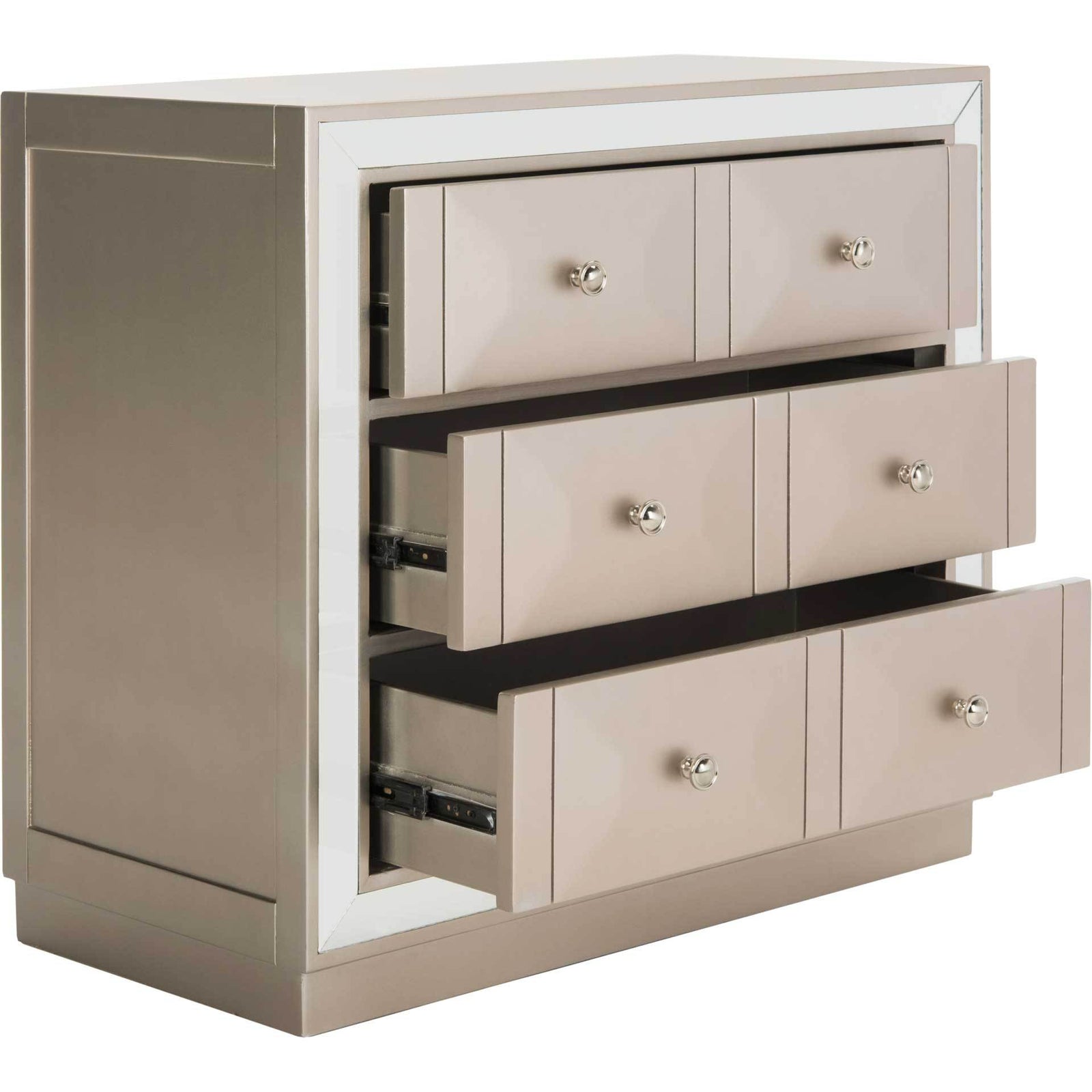 Slade 3 Drawer Chest Champagne/Nickel/Mirror