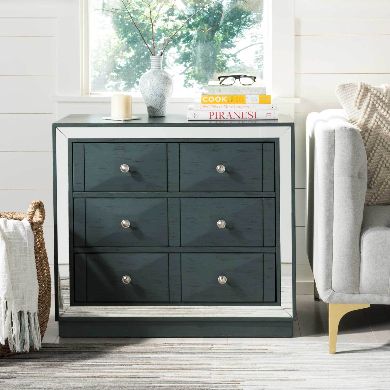 Slade 3 Drawer Chest Steel Teal/Nickel/Mirror