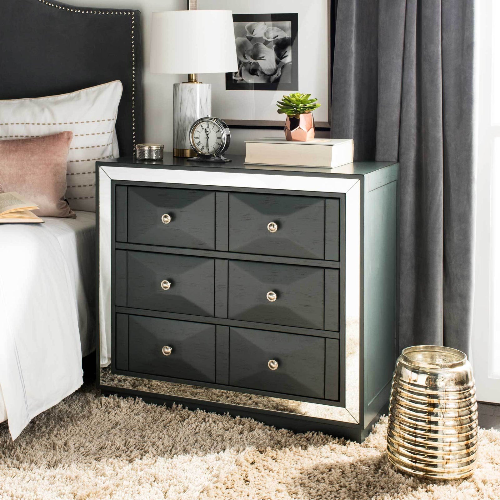 Slade 3 Drawer Chest Steel Teal/Nickel/Mirror