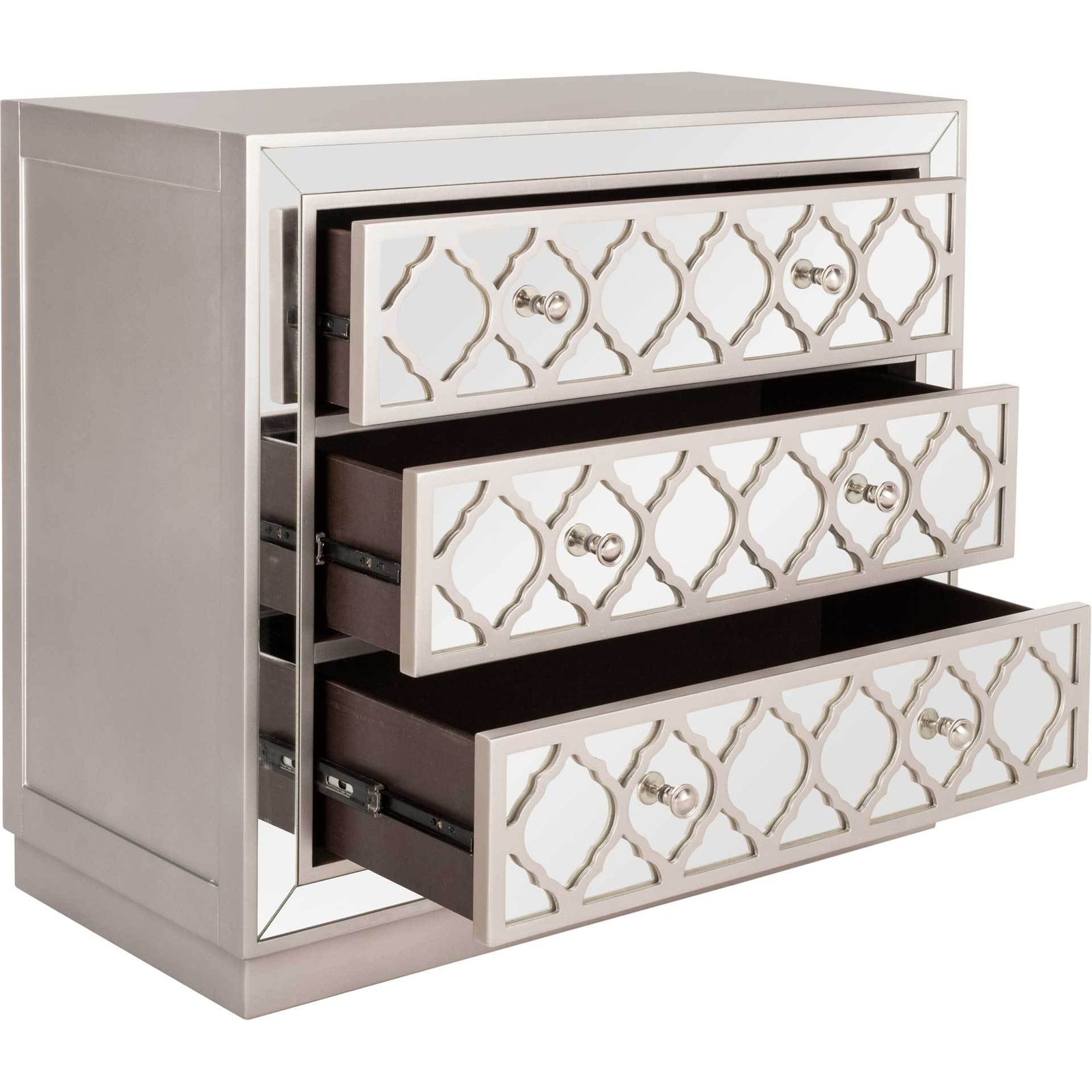 Amira 3 Drawer Chest Champagne/Nickel/Mirror