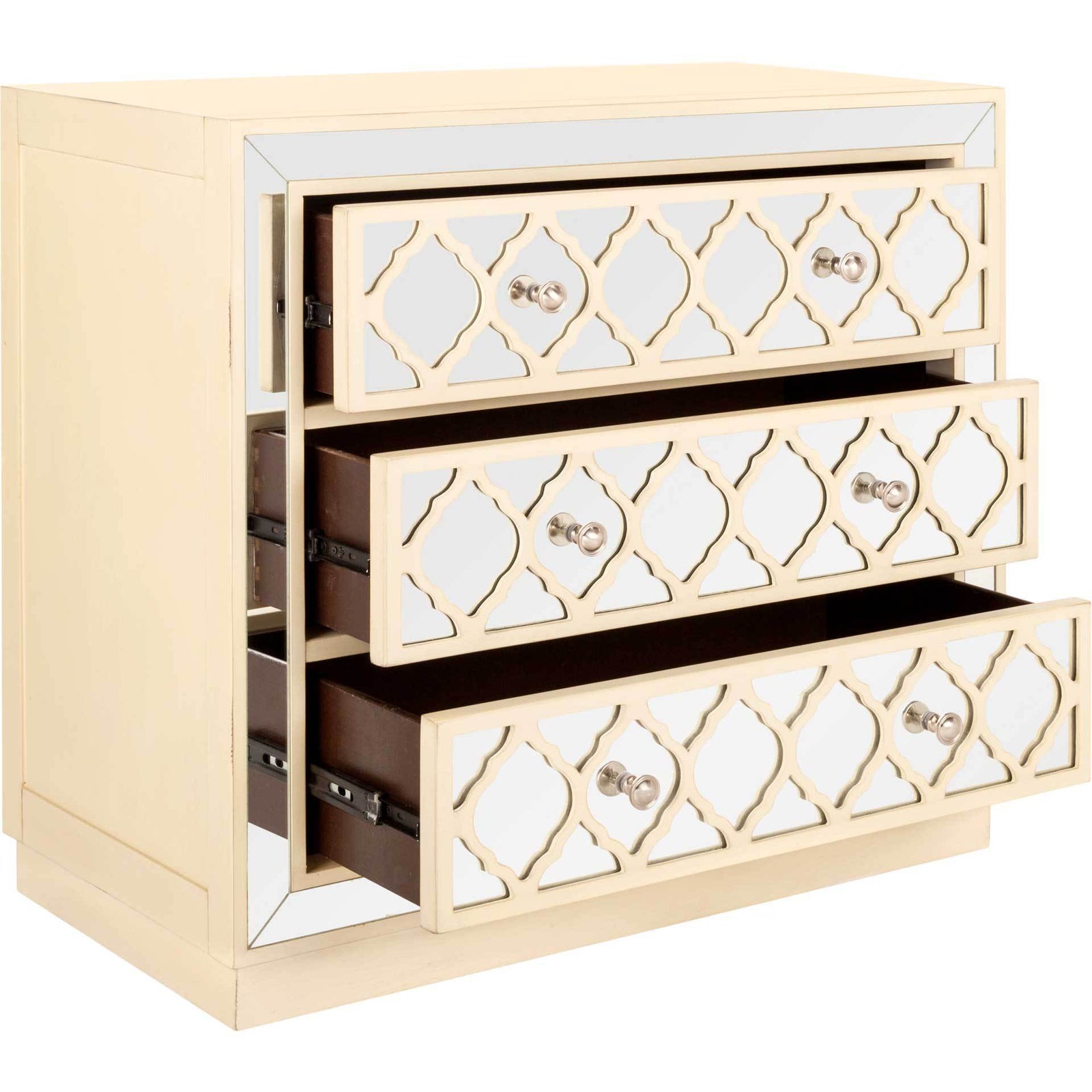 Amira 3 Drawer Chest Antique Beige/Nickel/Mirror