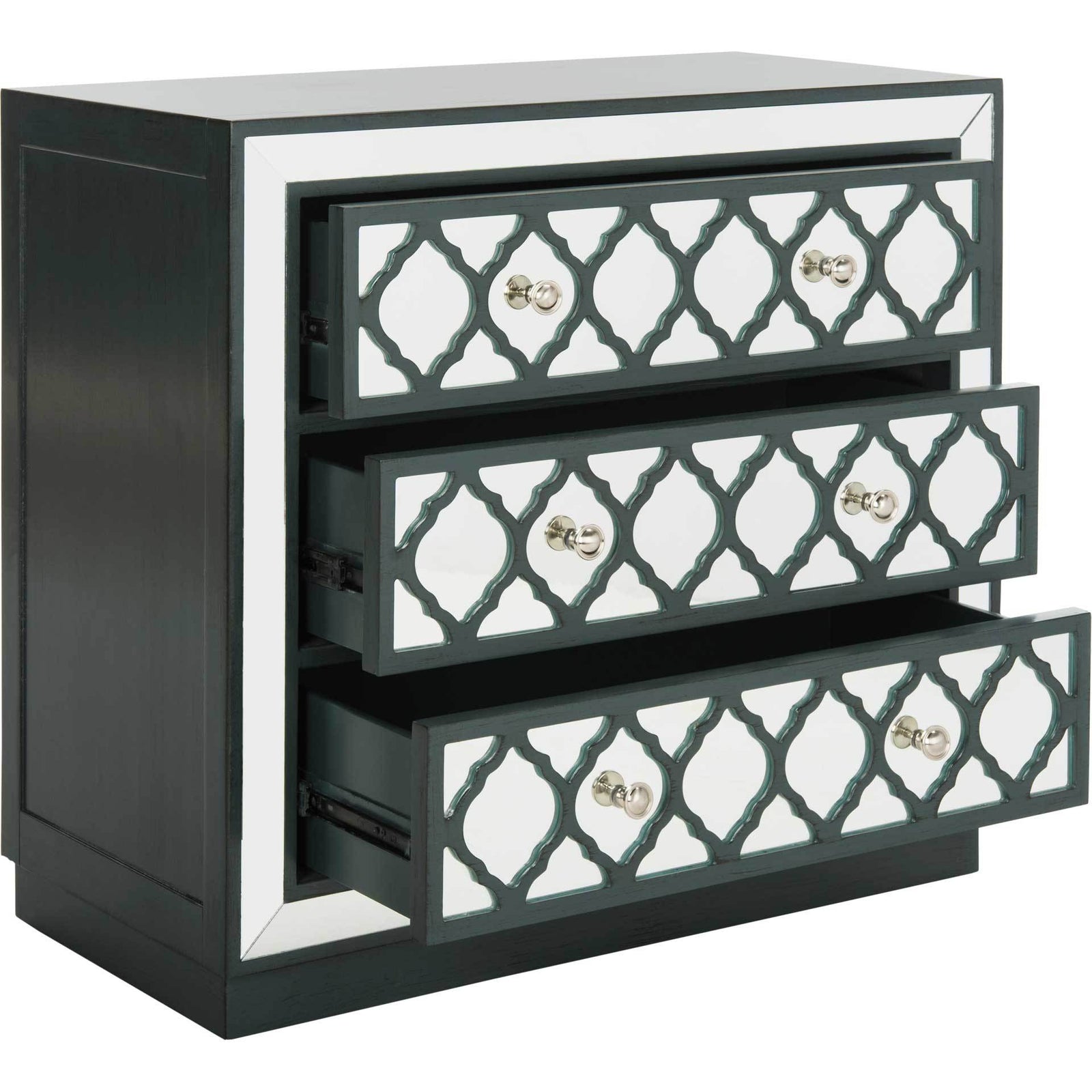 Amira 3 Drawer Chest Steel Teal/Nickel/Mirror