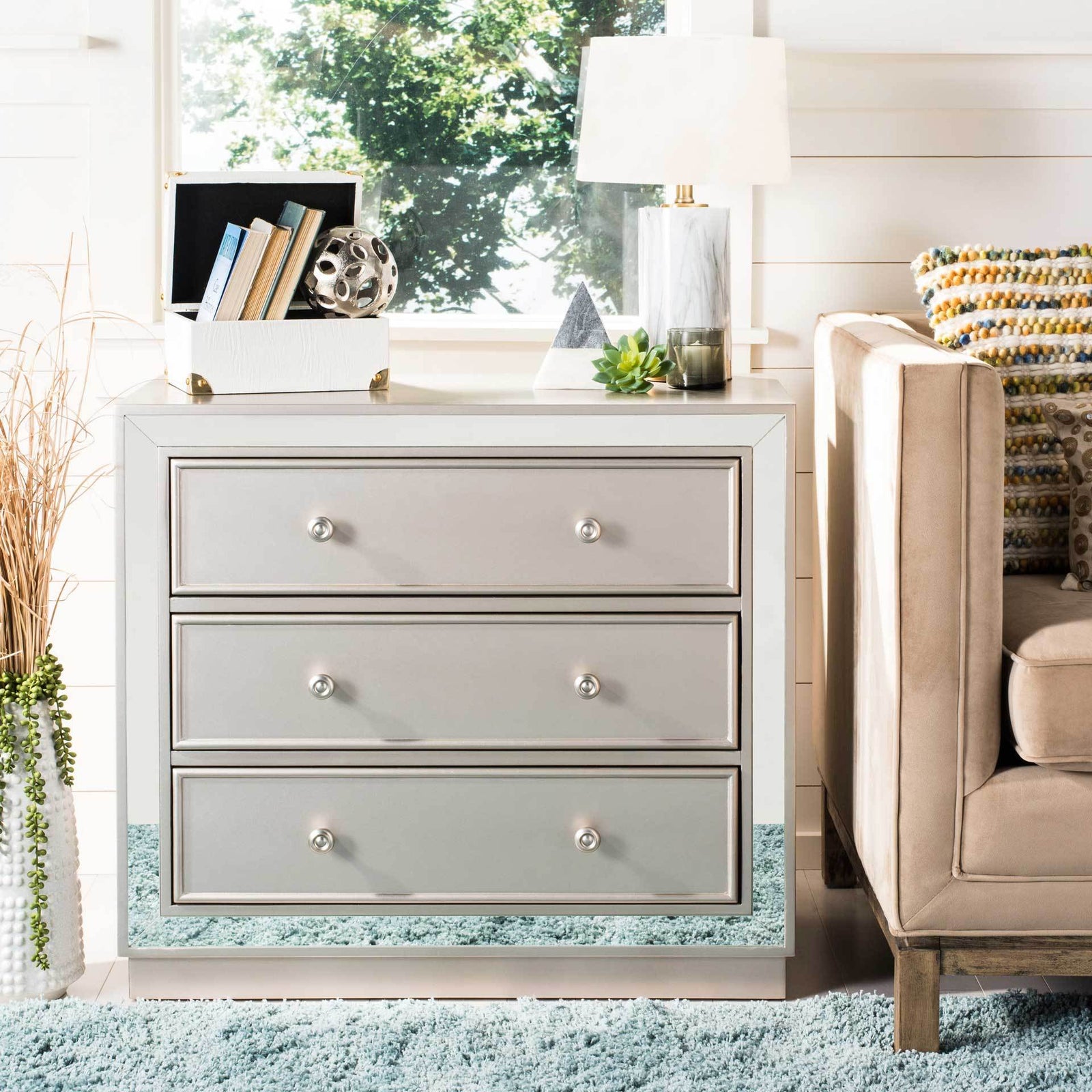 Sid 3 Drawer Chest Champagne/Nickel/Mirror