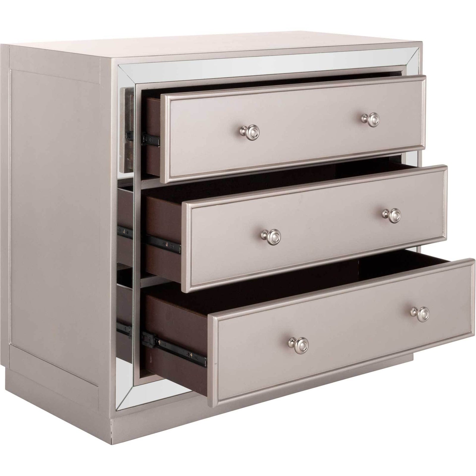 Sid 3 Drawer Chest Champagne/Nickel/Mirror