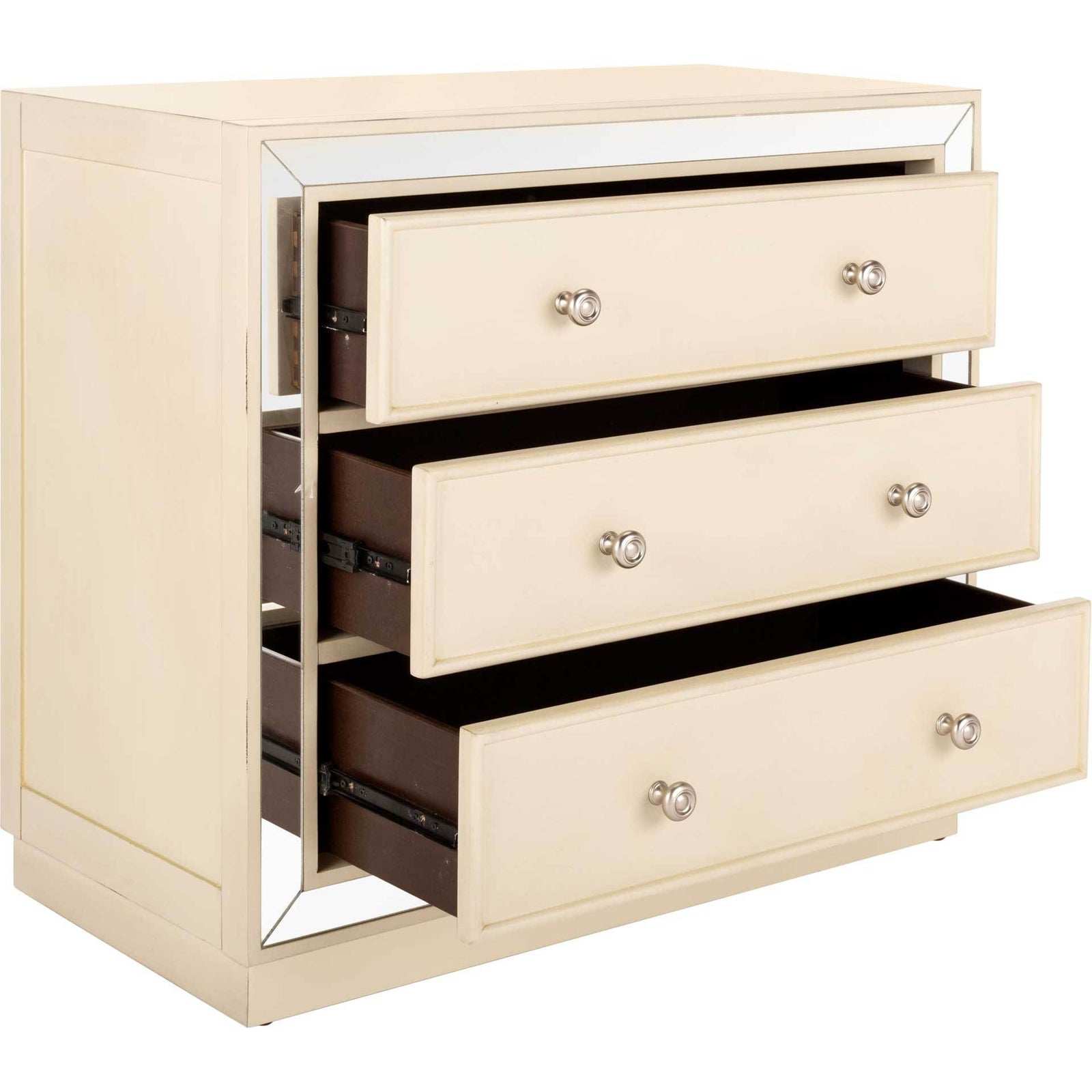 Sid 3 Drawer Chest Antique Beige/Nickel/Mirror