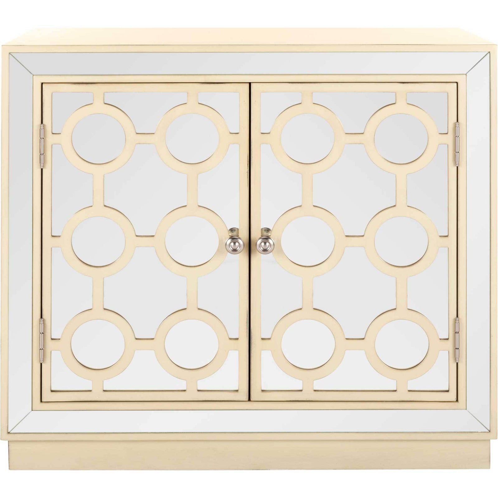 Kara 2 Door Chest Antique Beige/Nickel/Mirror