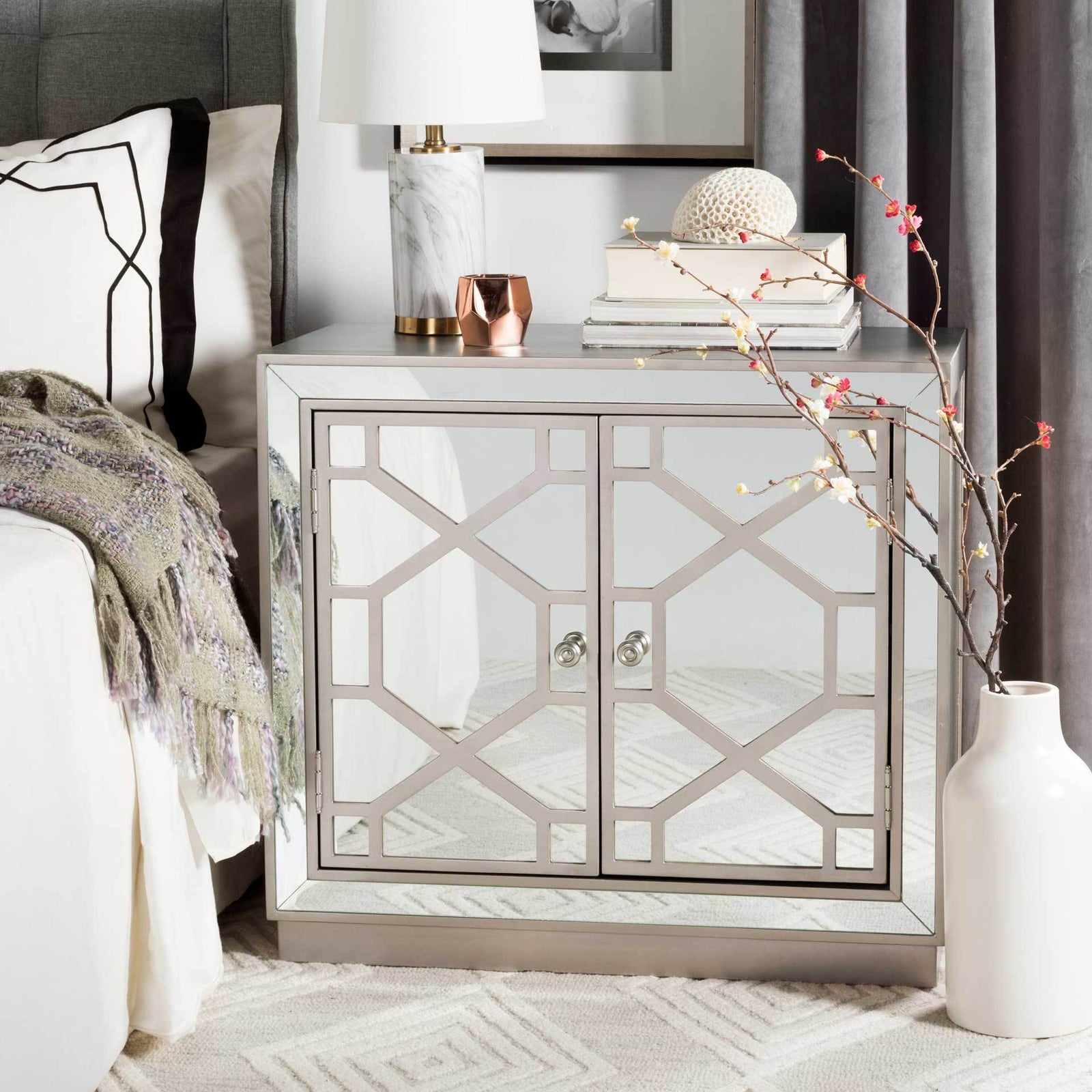 Julio 2 Door Chest Champagne/Nickel/Mirror