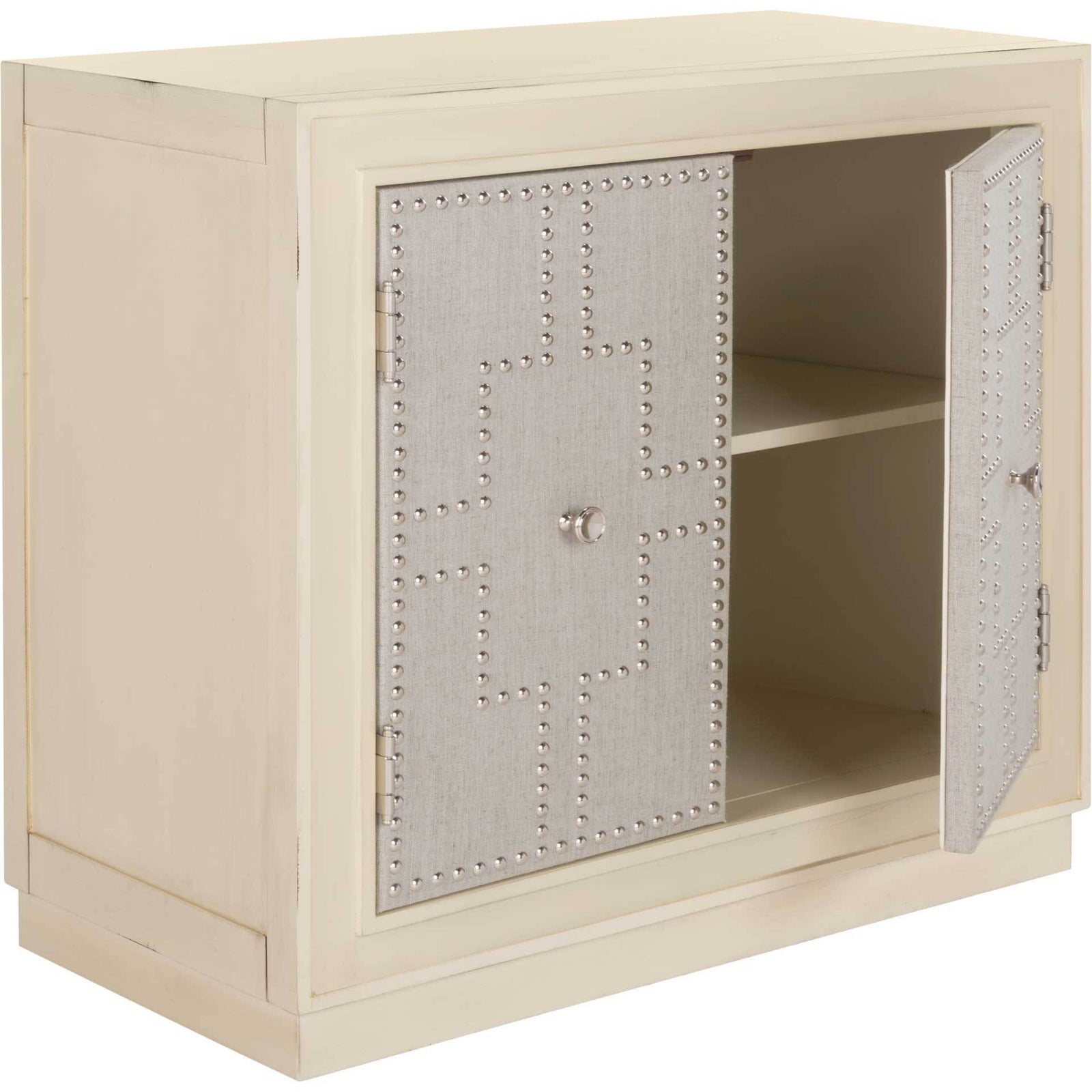 Azaria 2 Door Chest Antique Beige/Nickel/Mirror