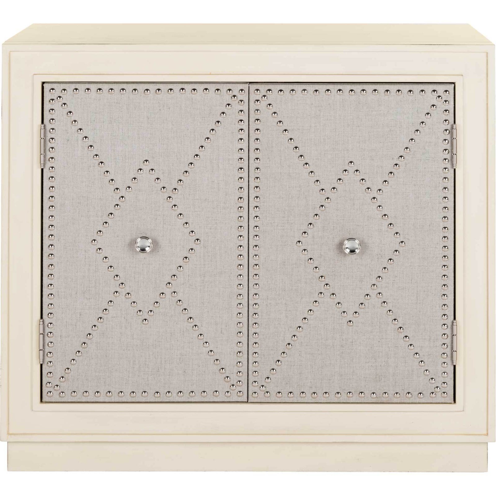 Erabella 2 Door Chest Light Gray Linen/Nickel/Mirror