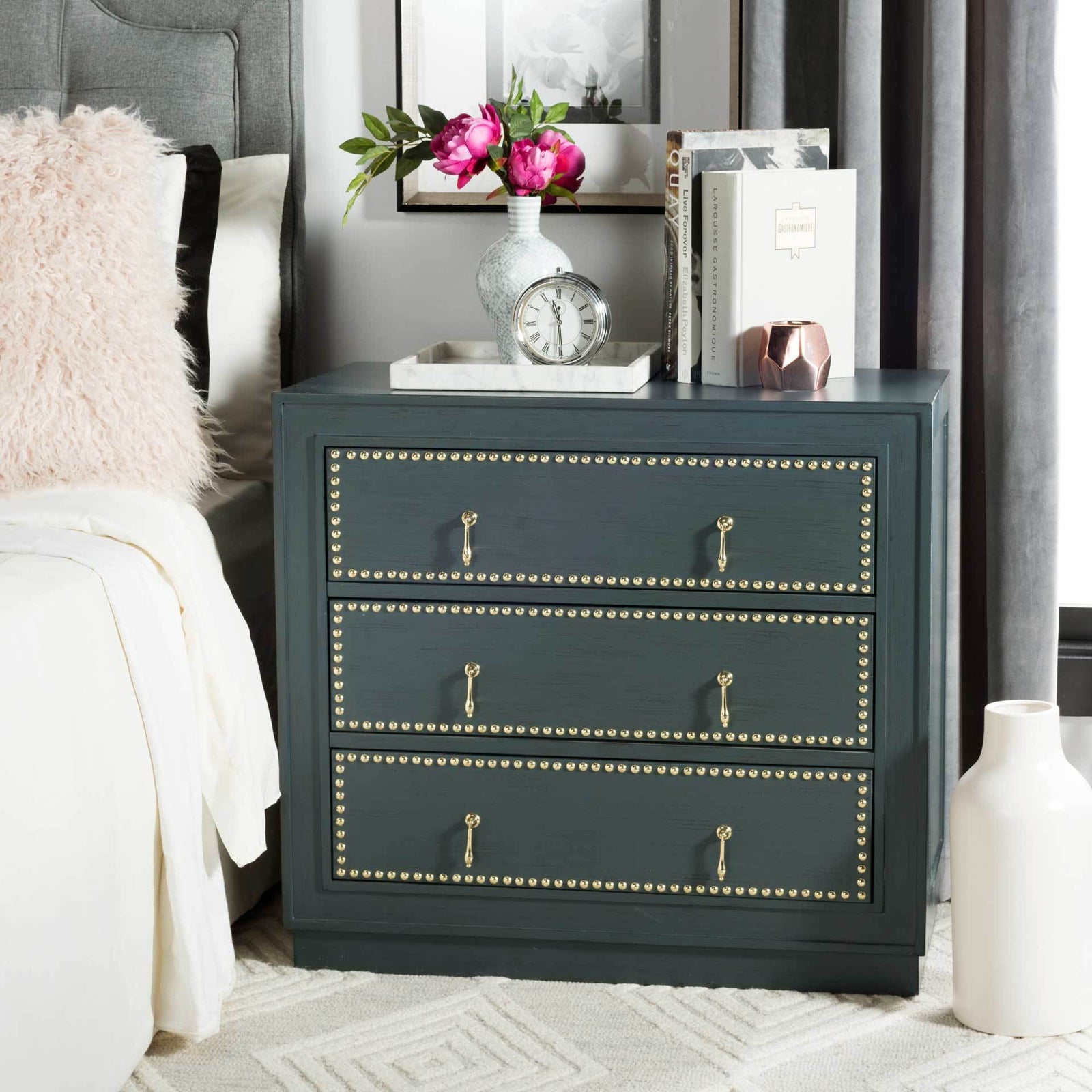 Lawson 3 Drawer Chest Steel Teal/Gold