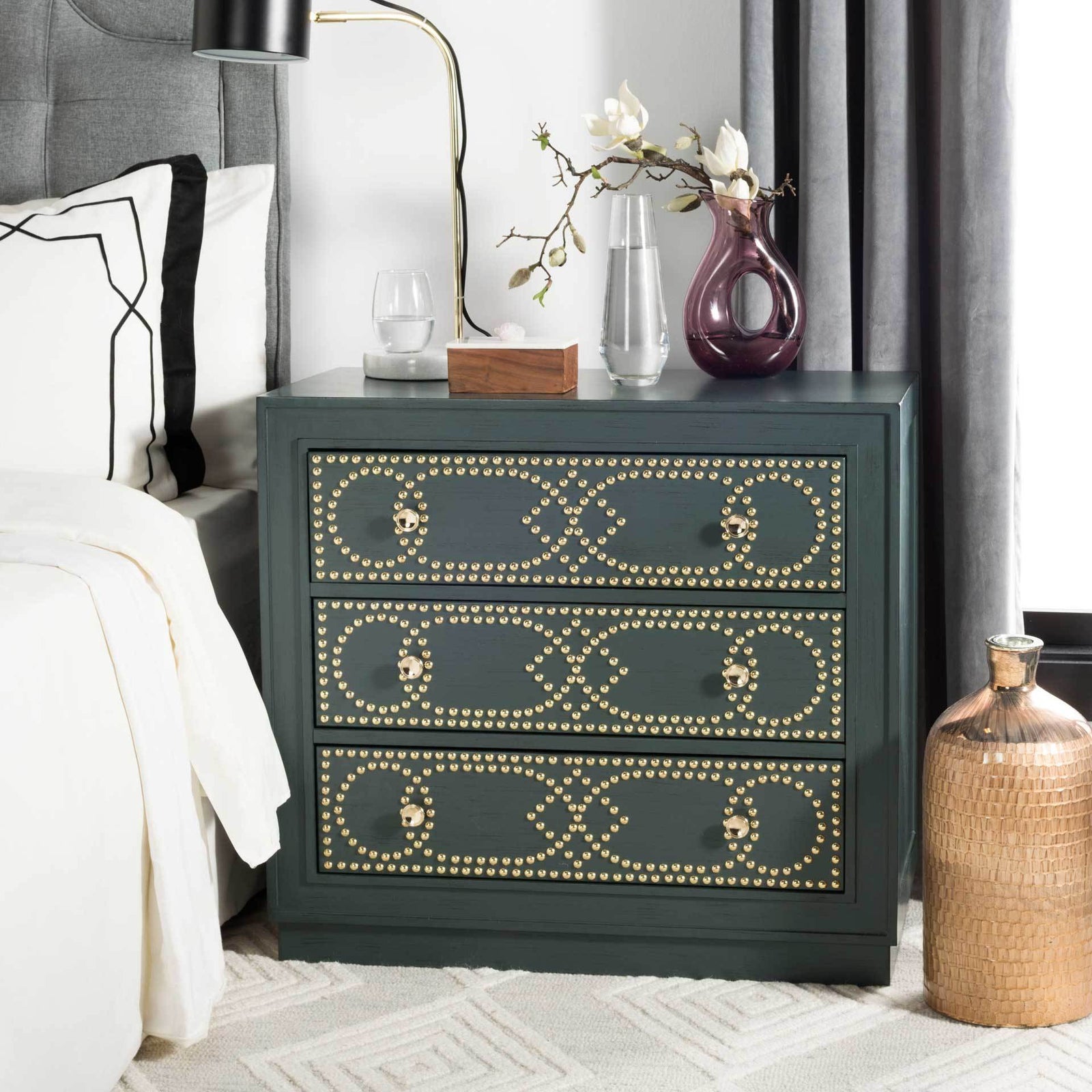 Aubrey 3 Drawer Chest Steel Teal/Gold