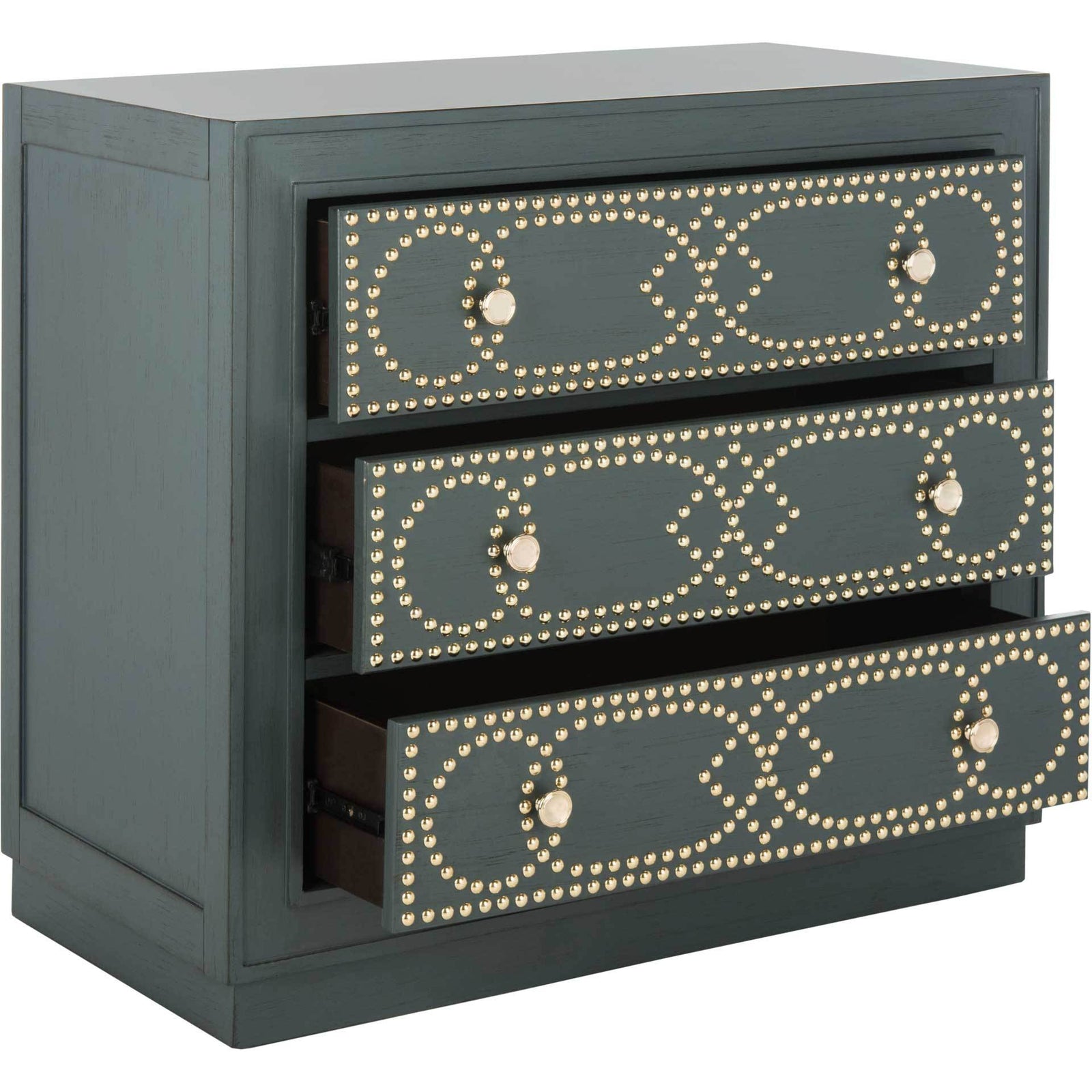 Aubrey 3 Drawer Chest Steel Teal/Gold
