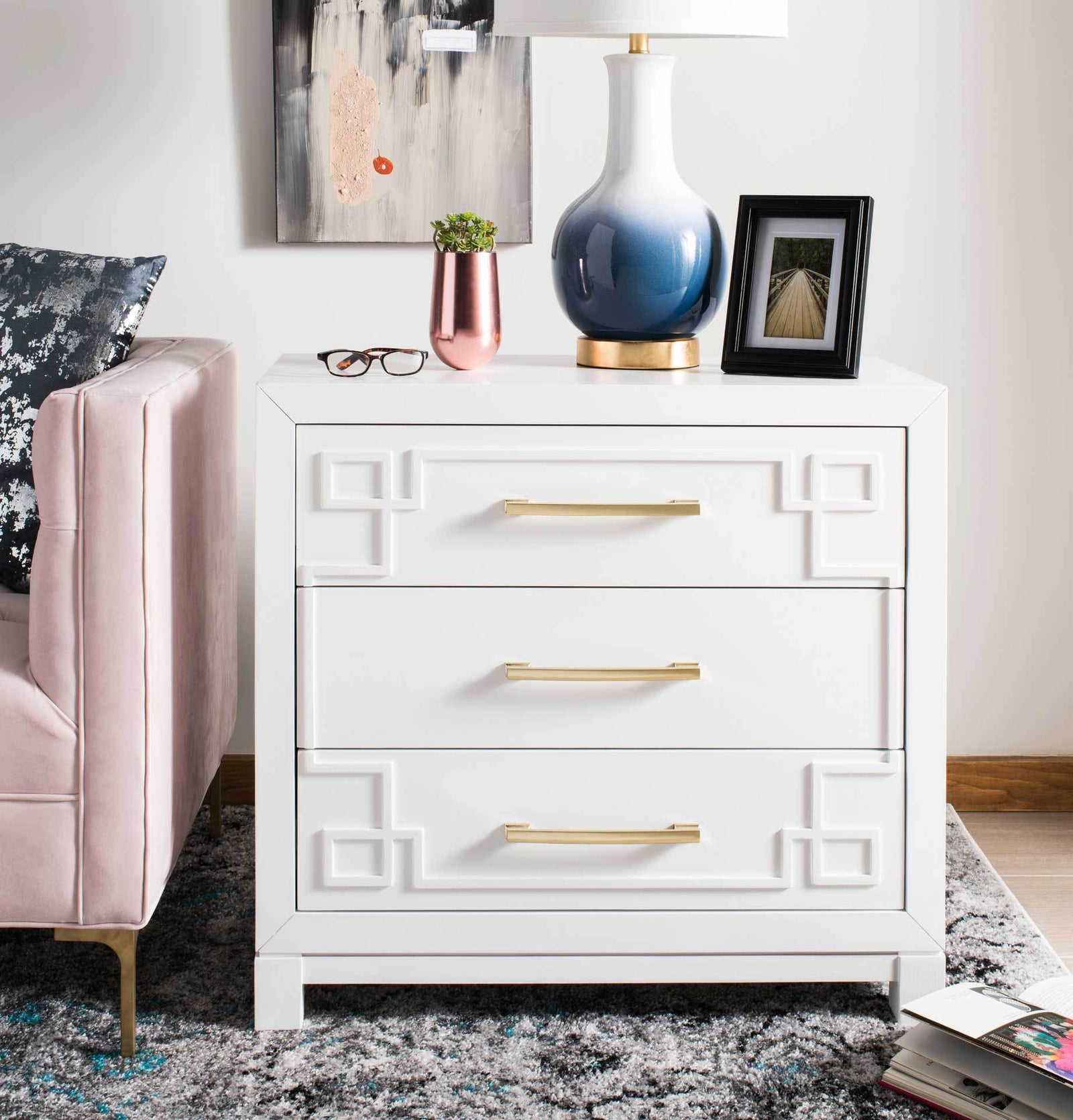 Randy 3 Drawer Chest White/Gold